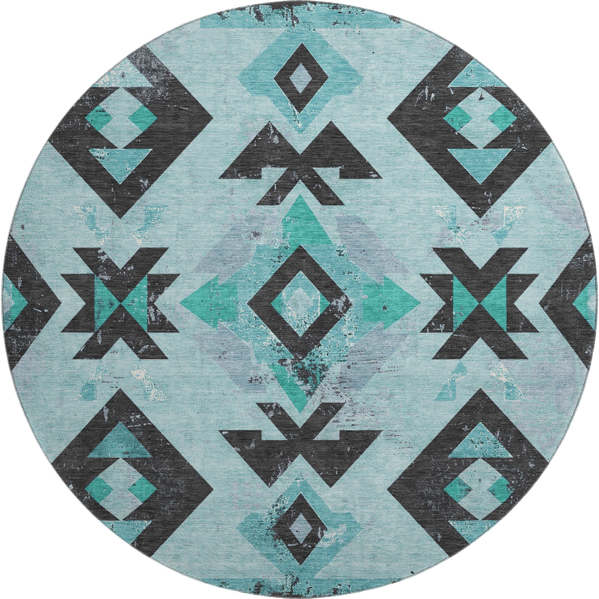 Mostar Machine Washable Transitional Teal Rug 8' x 8' #shape_Round