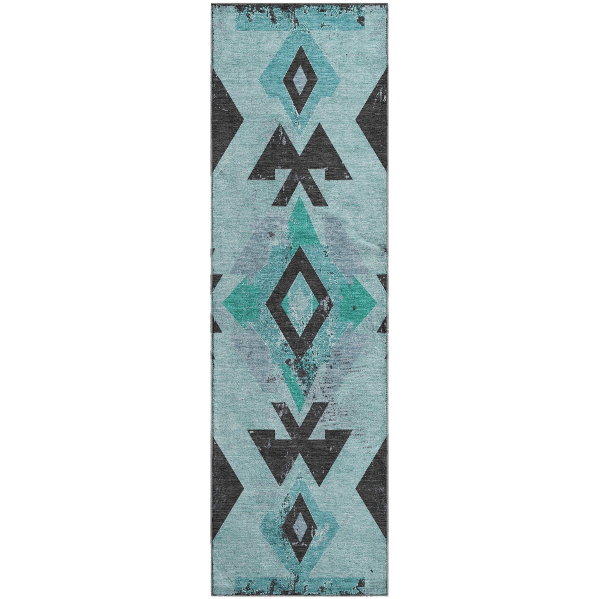 Mostar Machine Washable Transitional Teal Rug 2'3" x 7'6" #shape_Runner