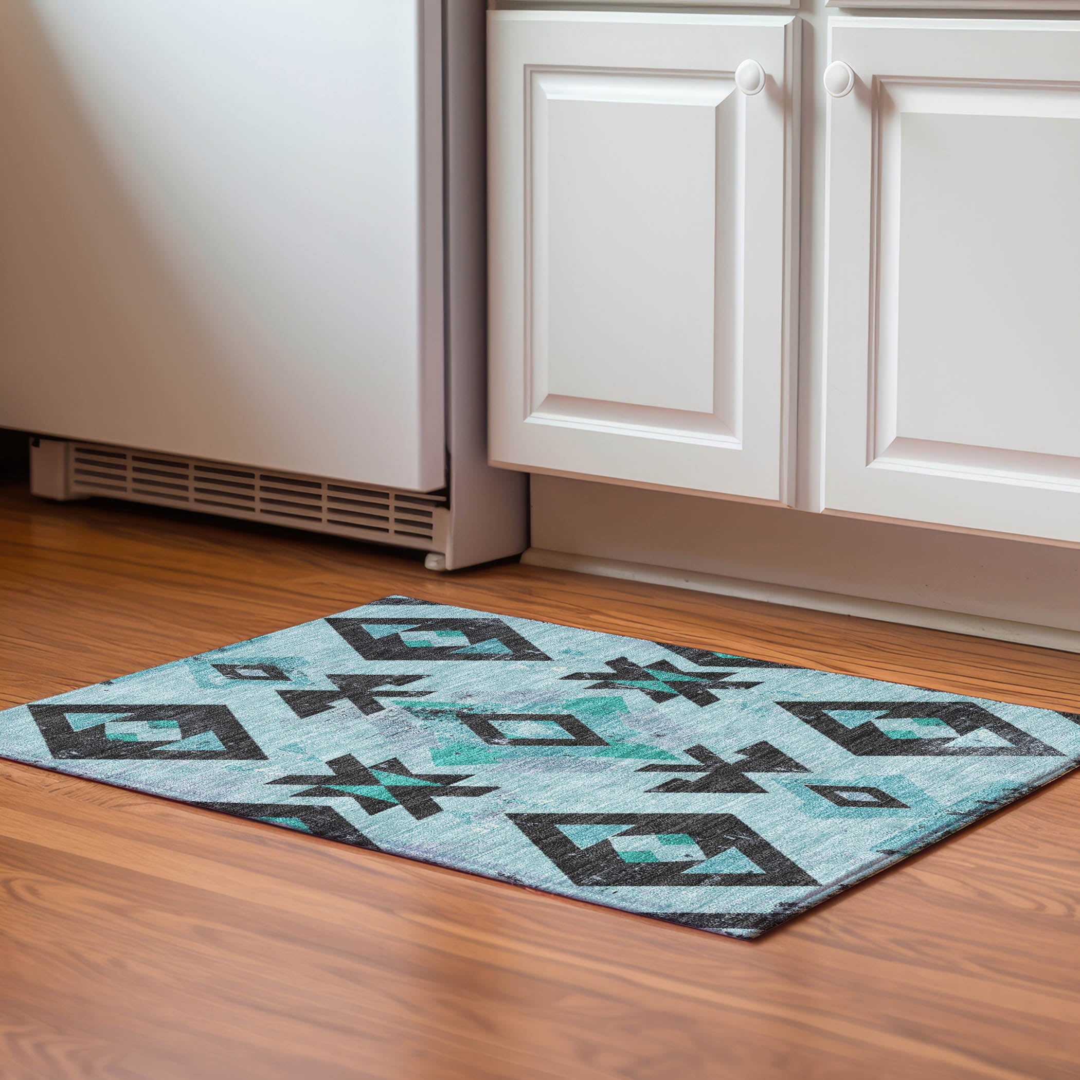 Mostar Machine Washable Transitional Teal Rug 1'8" x 2'6" #shape_Rectangle