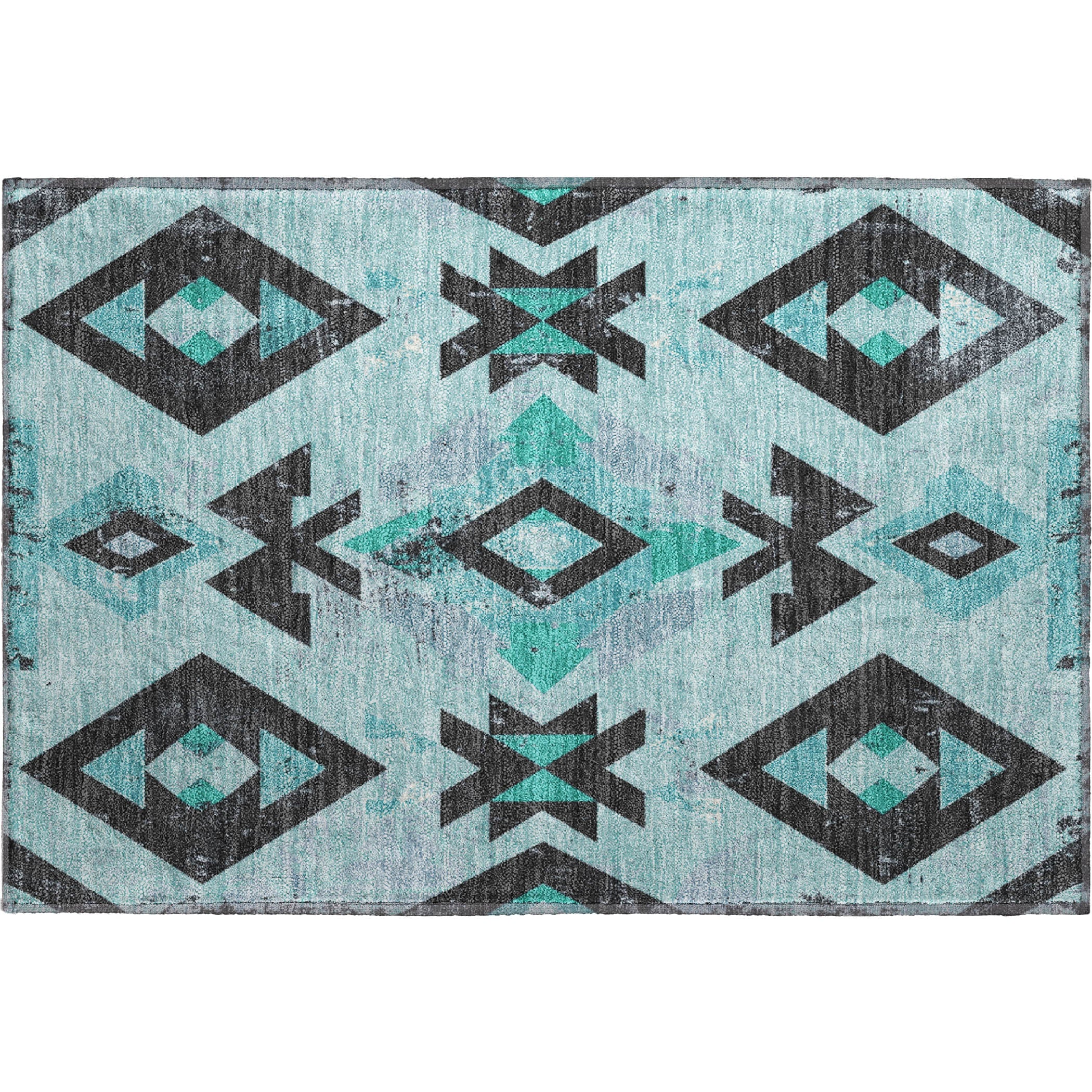 Mostar Machine Washable Transitional Teal Rug 1'8" x 2'6" #shape_Rectangle