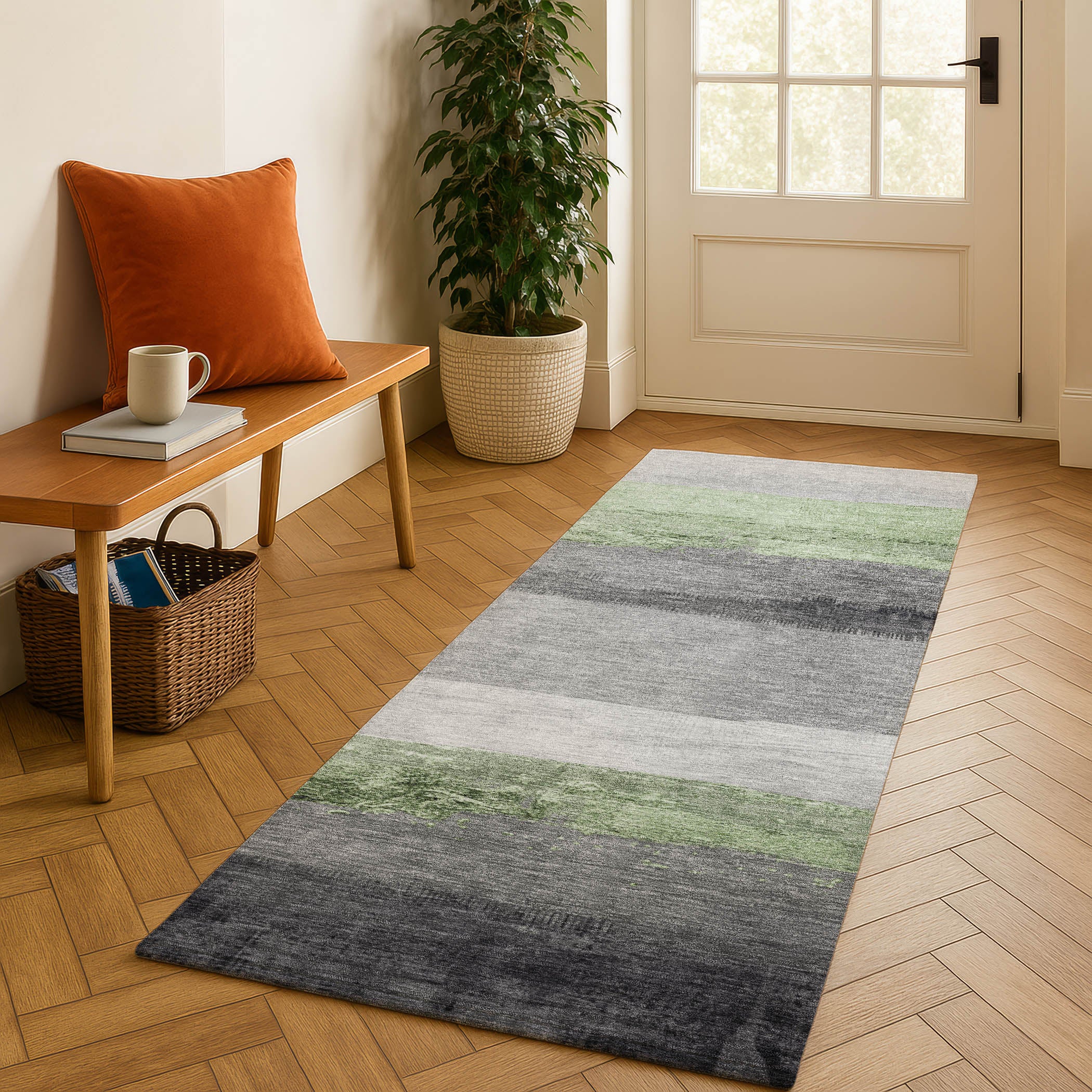 Nairobi Machine Washable Transitional Aloe Green Rug 2'3" x 7'6" #shape_Runner
