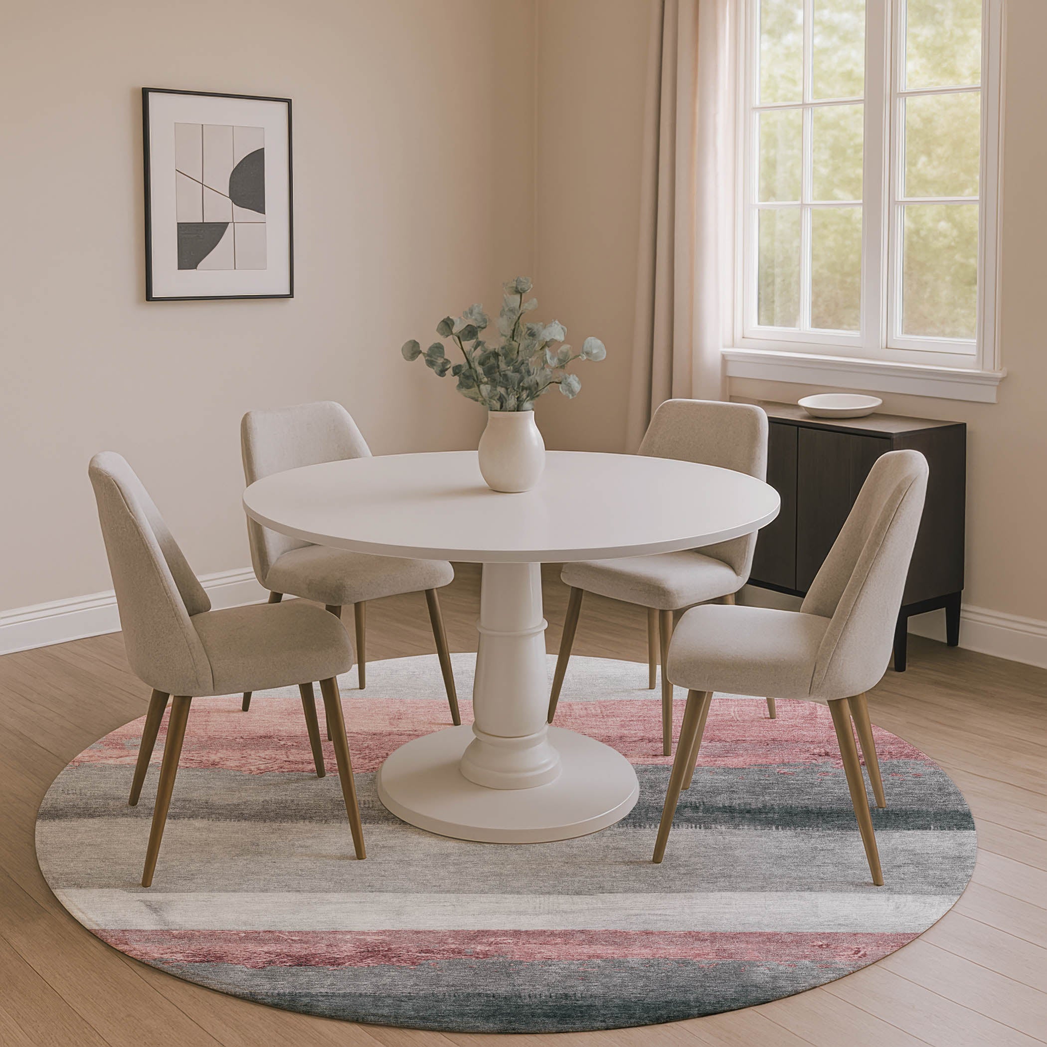 Nairobi Machine Washable Transitional Blush Pink Rug 8' x 8' #shape_Round