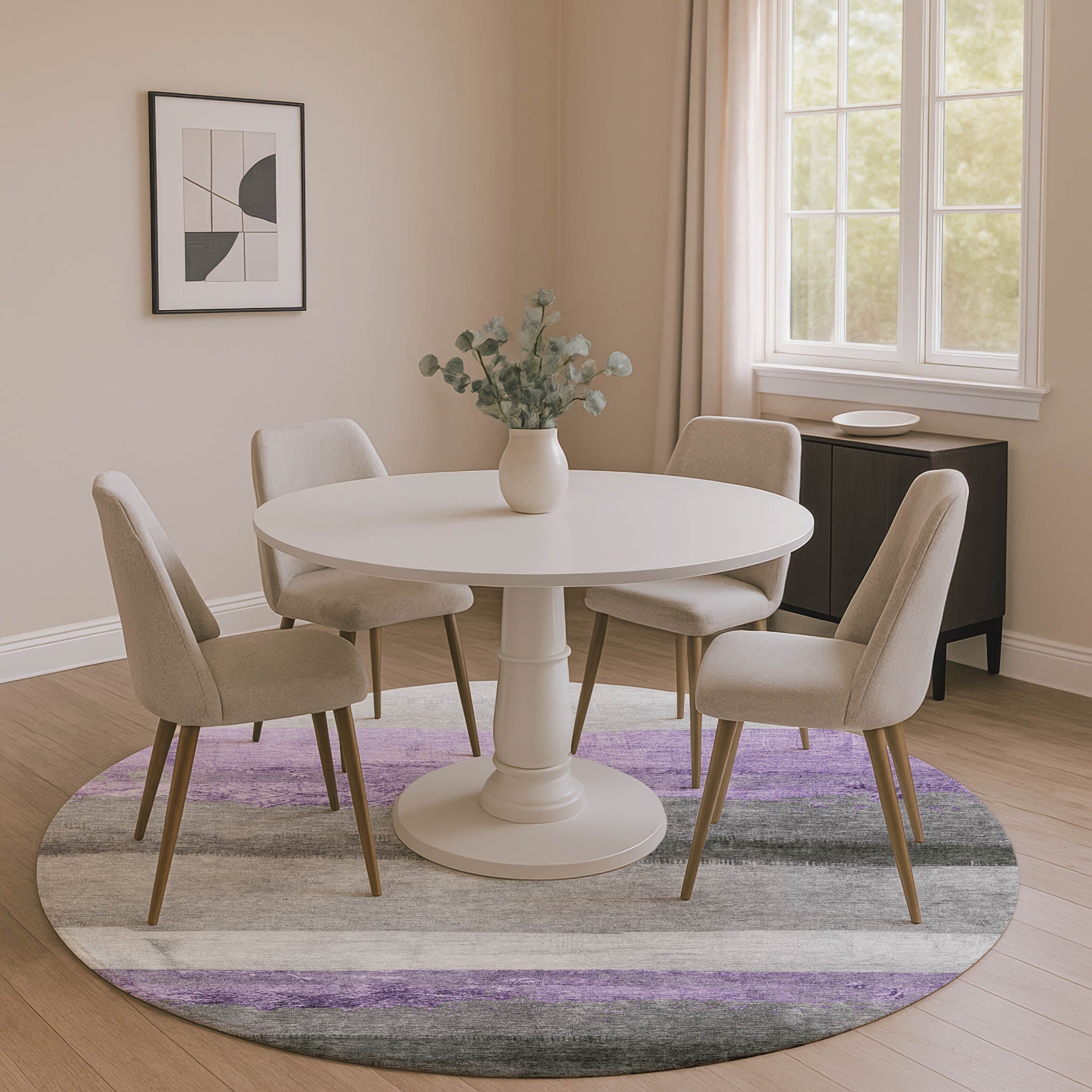 Nairobi Machine Washable Transitional Lavender Purple Rug 8' x 8' #shape_Round