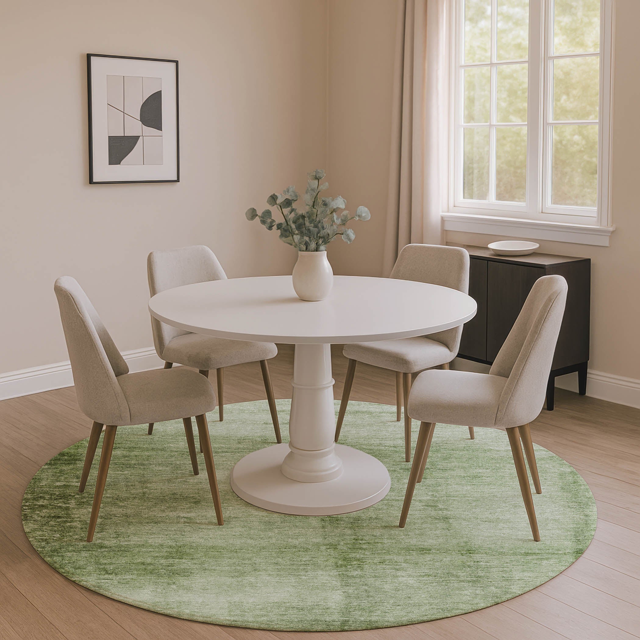 Cairo Machine Washable Transitional Aloe Green Rug 8' x 8' #shape_Round