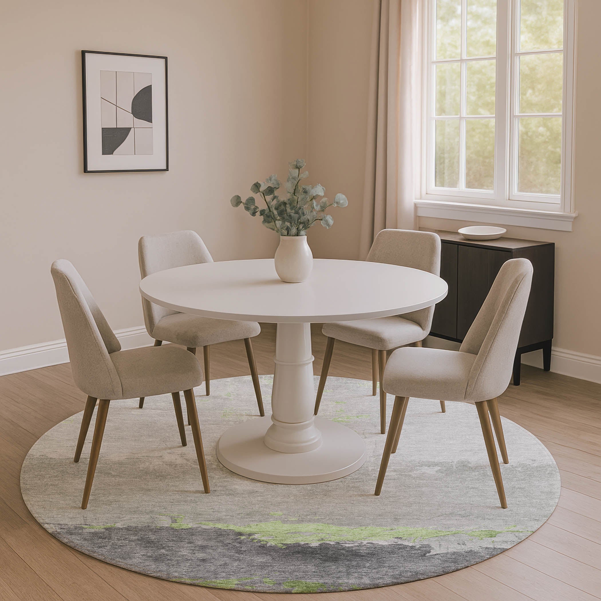 Zanzibar Machine Washable Transitional Aloe Green Rug 8' x 8' #shape_Round