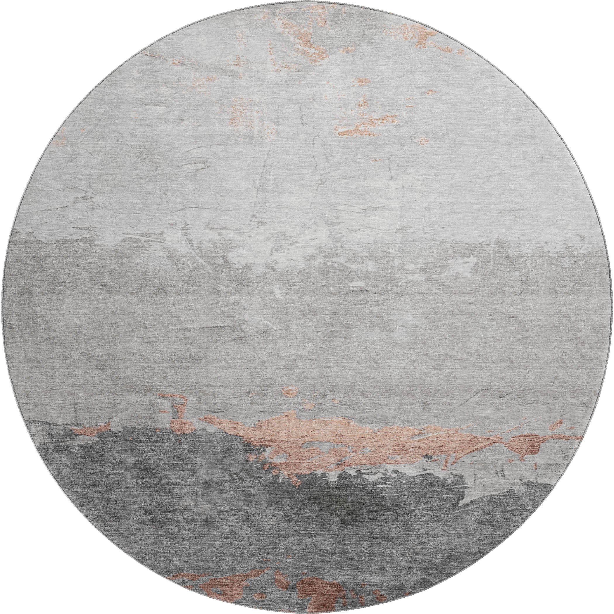 Zanzibar Machine Washable Transitional Salmon Orange Rug 8' x 8' #shape_Round