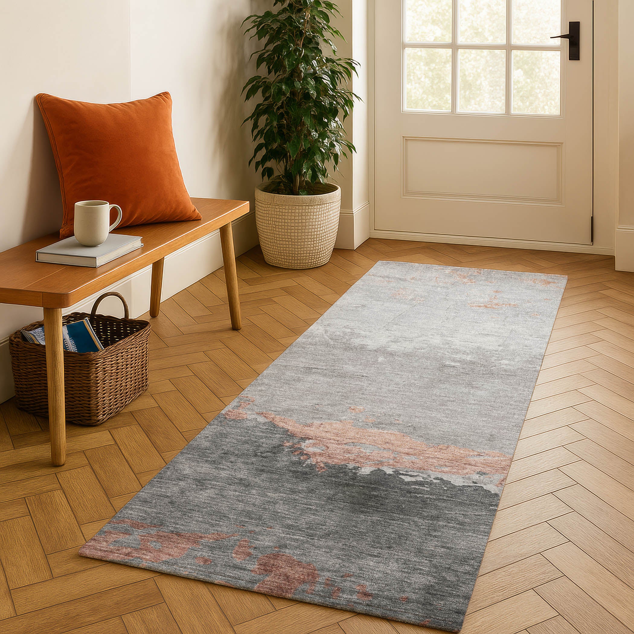 Zanzibar Machine Washable Transitional Salmon Orange Rug 2'3" x 7'6" #shape_Runner