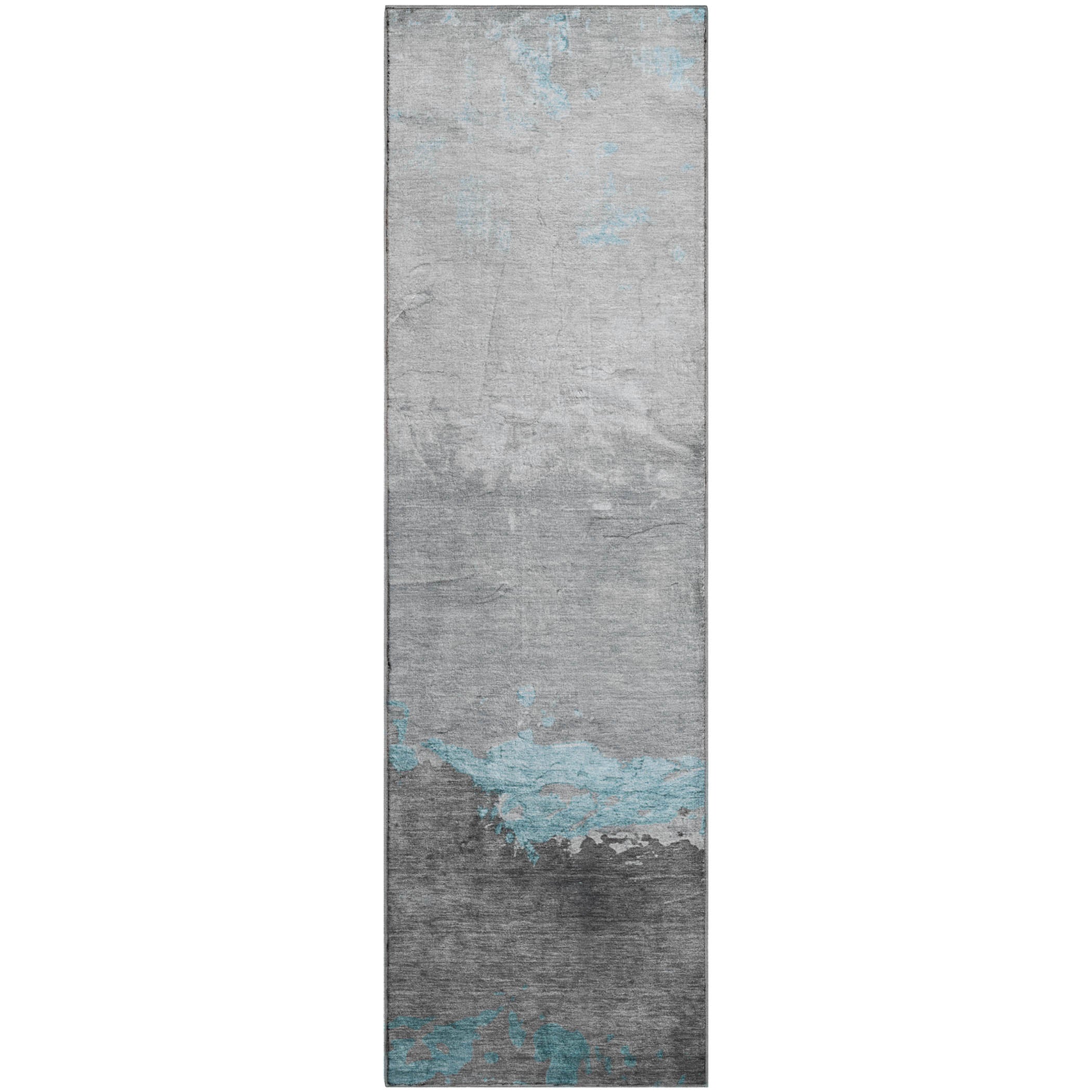 Zanzibar Machine Washable Transitional Teal Rug 2'3" x 7'6" #shape_Runner