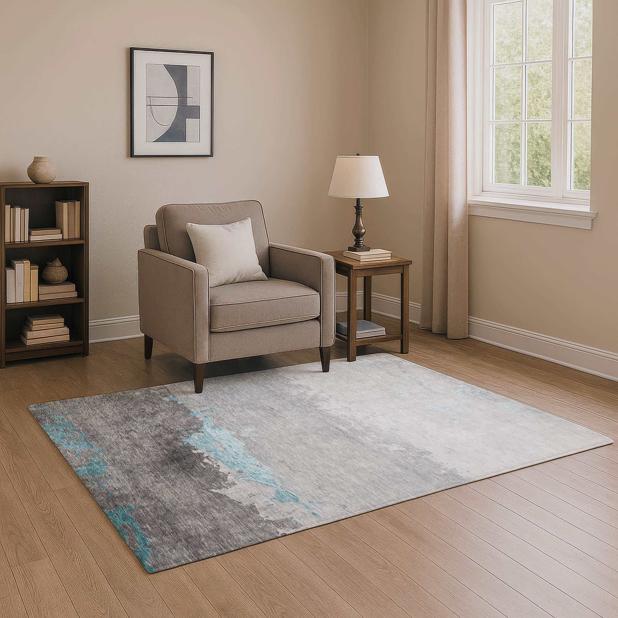 Zanzibar Machine Washable Transitional Teal Rug 2'6" x 3'10" #shape_Rectangle