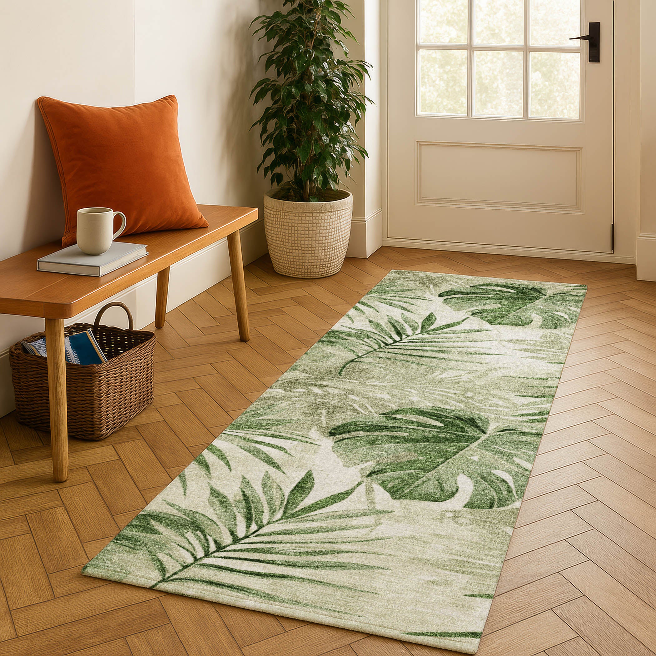 Florence Machine Washable Transitional Aloe Green Rug 2'3" x 7'6" #shape_Runner