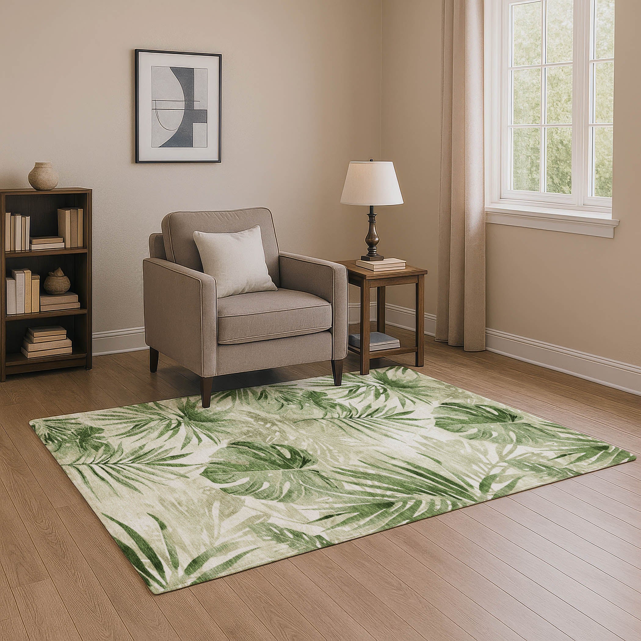Florence Machine Washable Transitional Aloe Green Rug 2'6" x 3'10" #shape_Rectangle