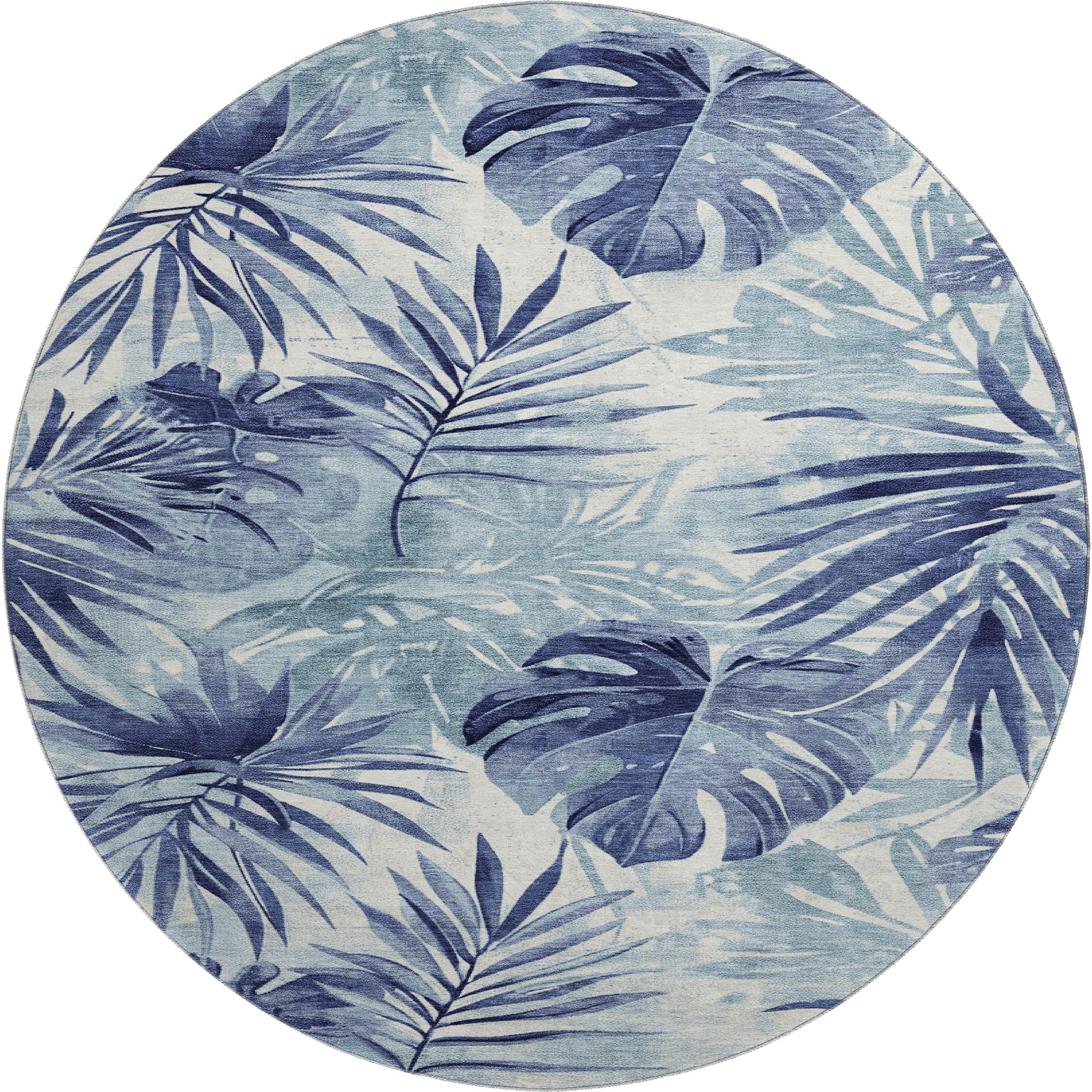 Florence Machine Washable Transitional Blue Rug 8' x 8' #shape_Round