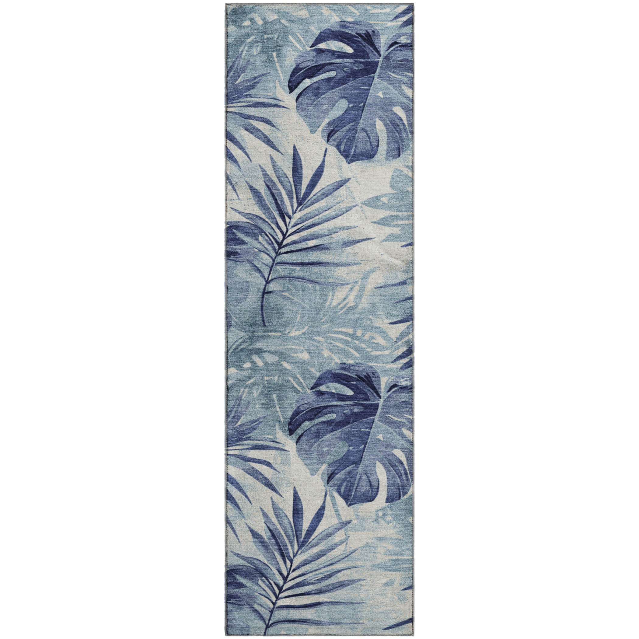 Florence Machine Washable Transitional Blue Rug 2'3" x 7'6" #shape_Runner
