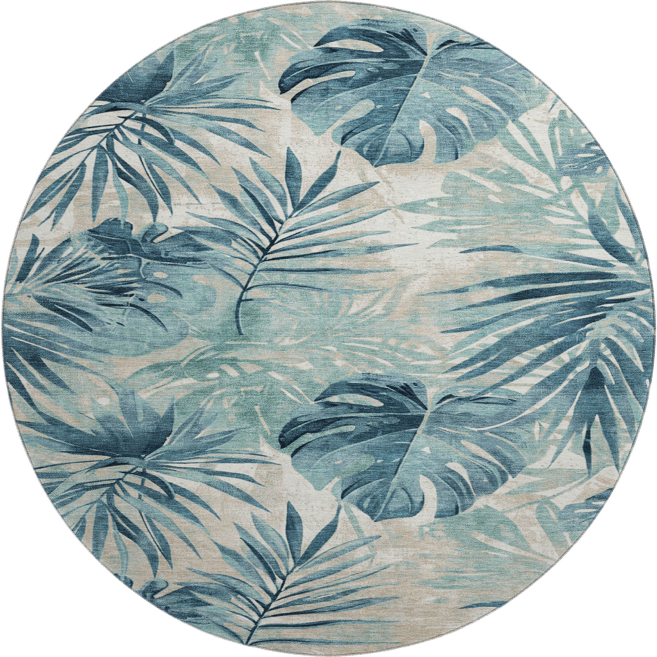 Florence Machine Washable Transitional Teal Rug 8' x 8' #shape_Round