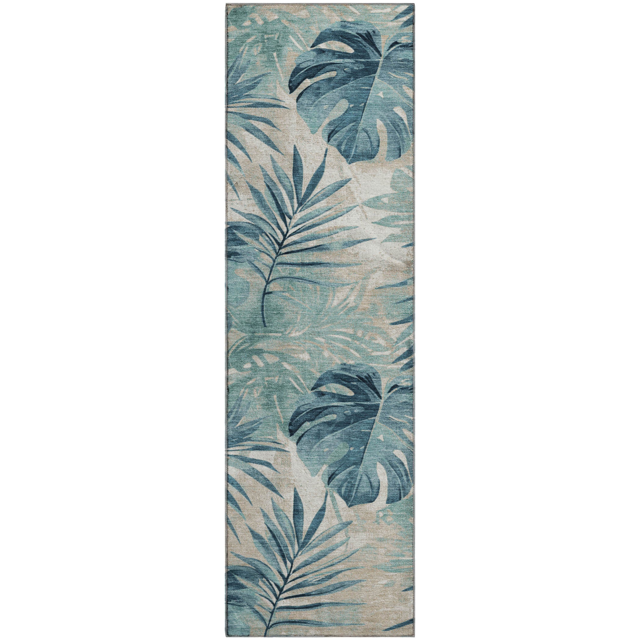 Florence Machine Washable Transitional Teal Rug 2'3" x 7'6" #shape_Runner