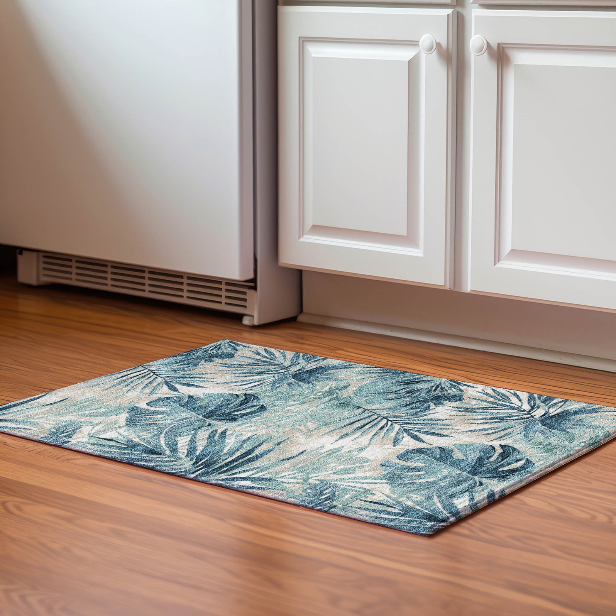Florence Machine Washable Transitional Teal Rug 1'8" x 2'6" #shape_Rectangle