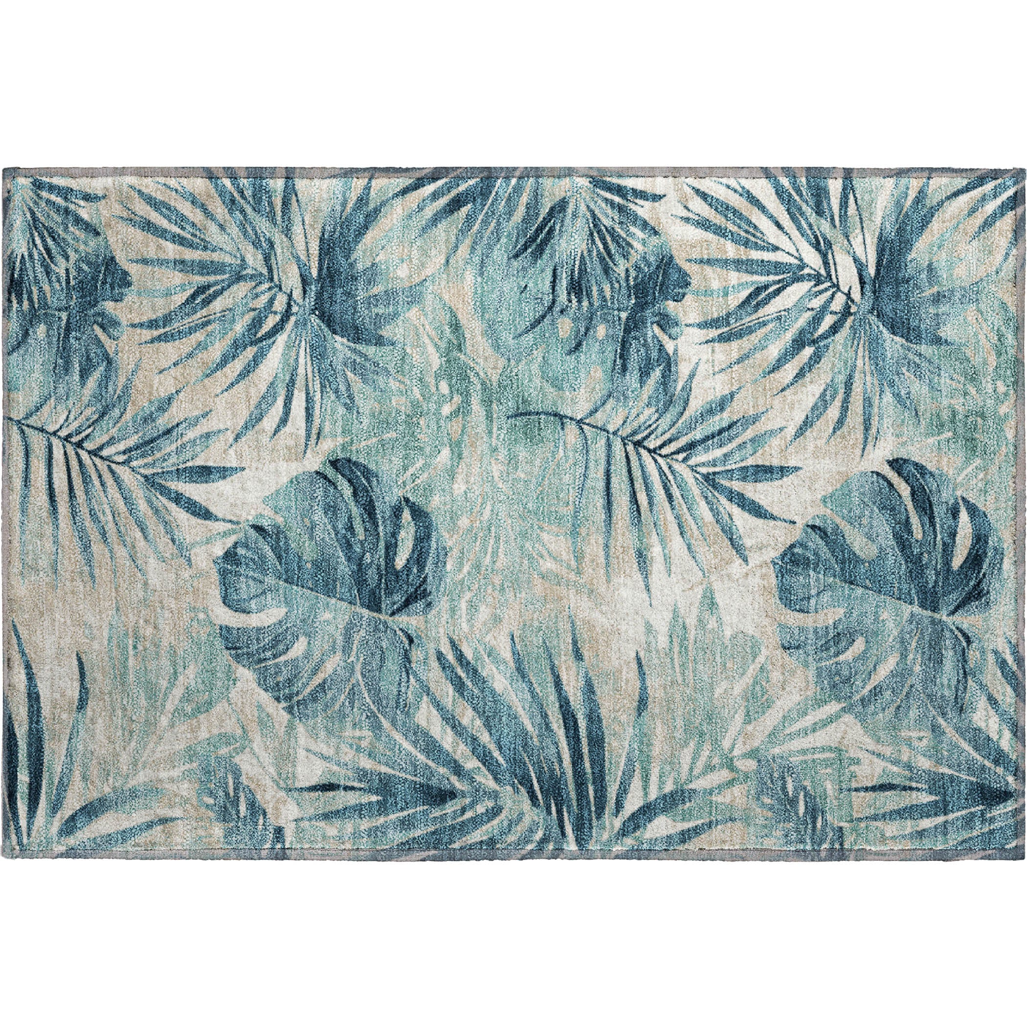 Florence Machine Washable Transitional Teal Rug 1'8" x 2'6" #shape_Rectangle