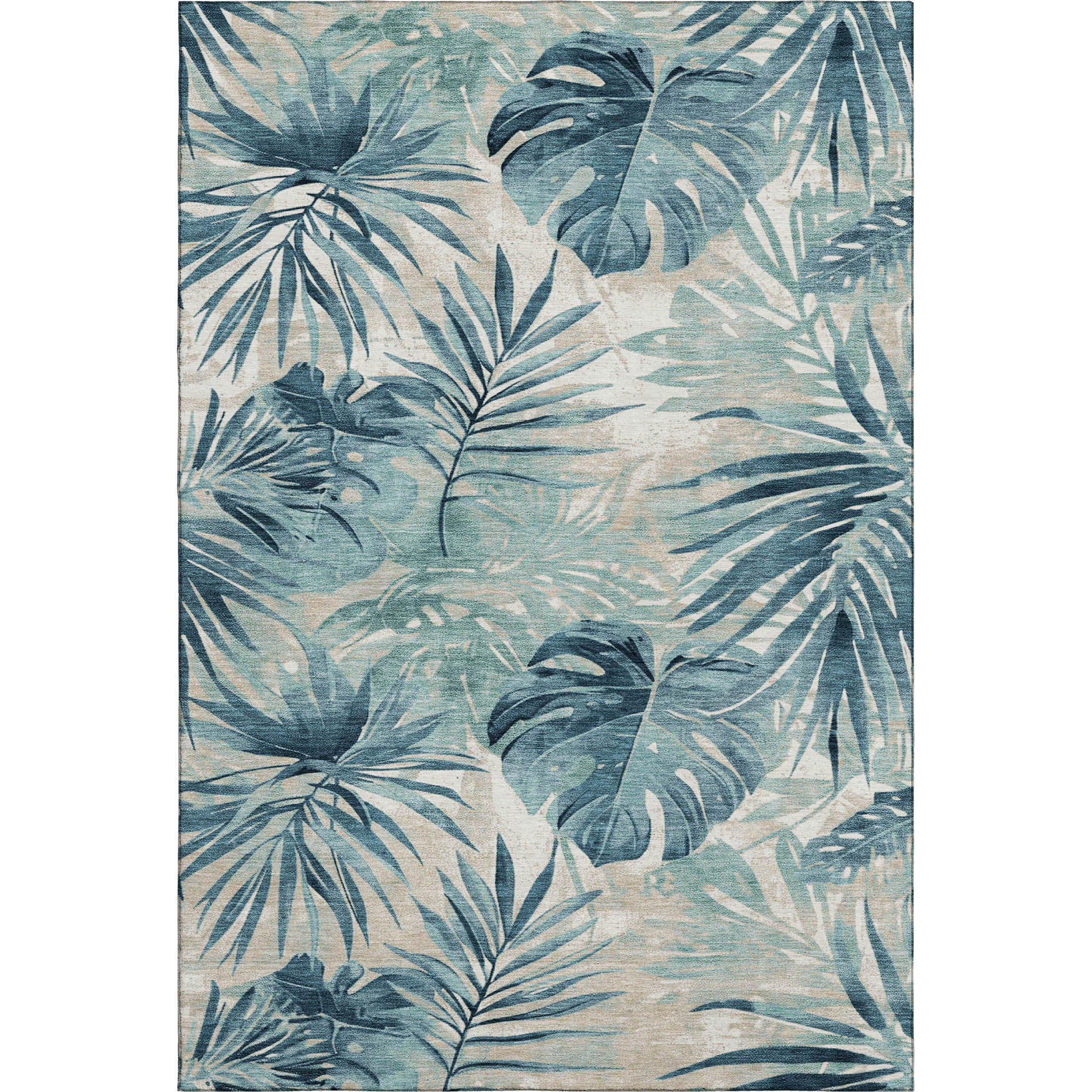 Florence Machine Washable Transitional Teal Rug 2'6" x 3'10" #shape_Rectangle