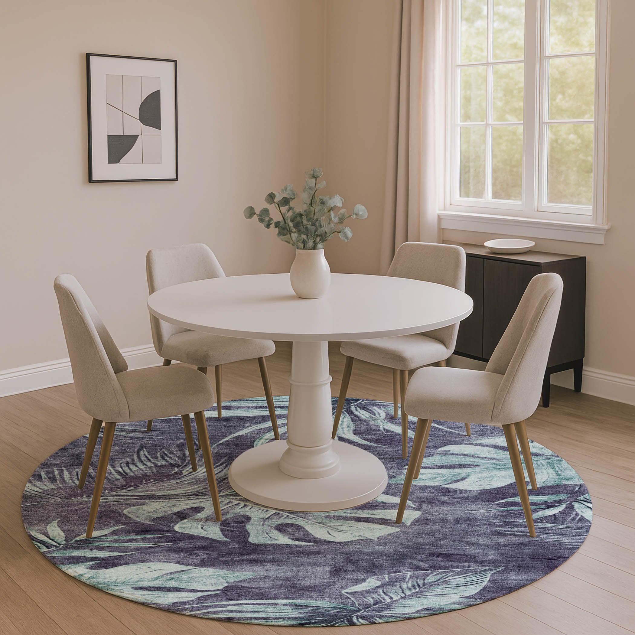 Tbilisi Machine Washable Transitional Blue Rug 8' x 8' #shape_Round