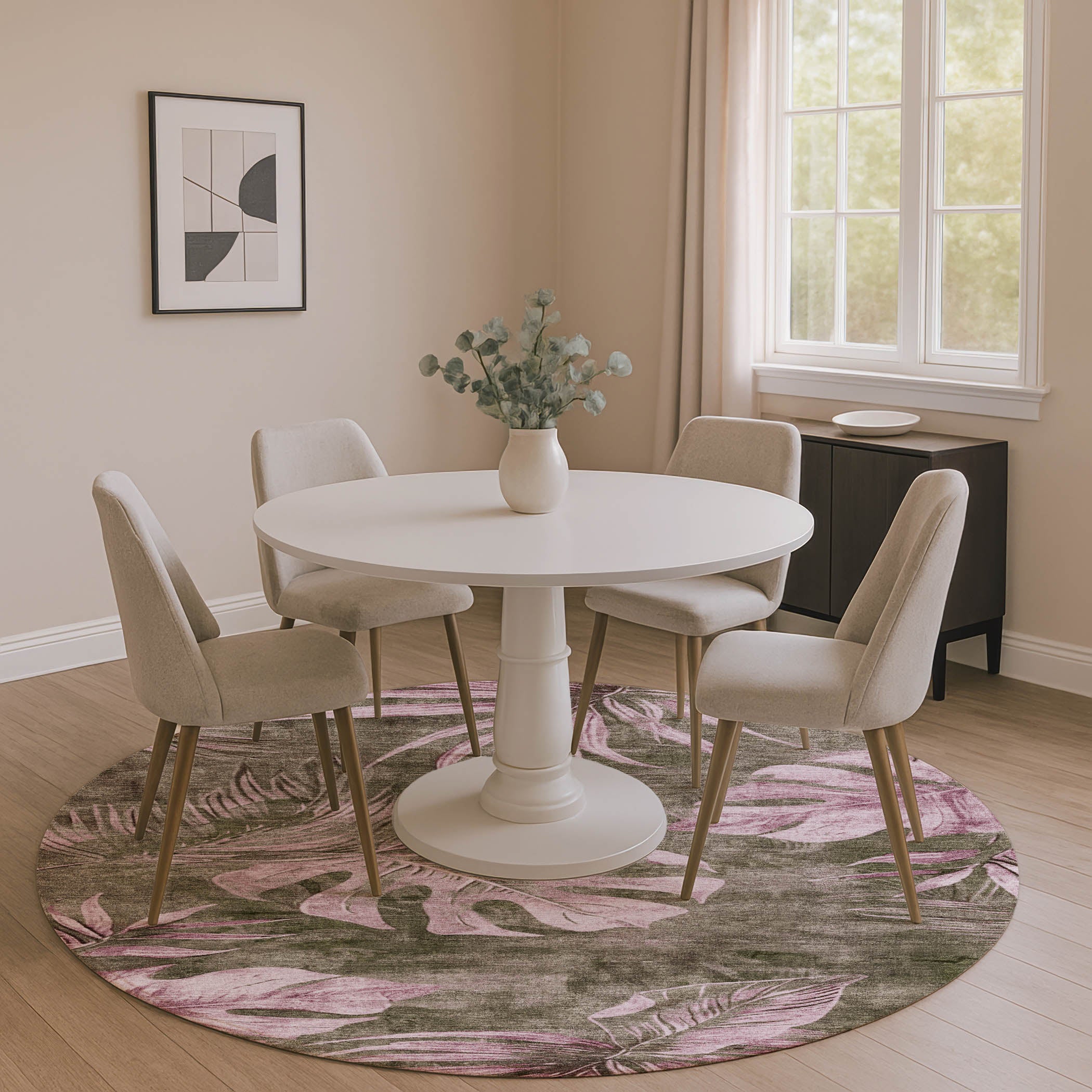 Tbilisi Machine Washable Transitional Brown Rug 8' x 8' #shape_Round