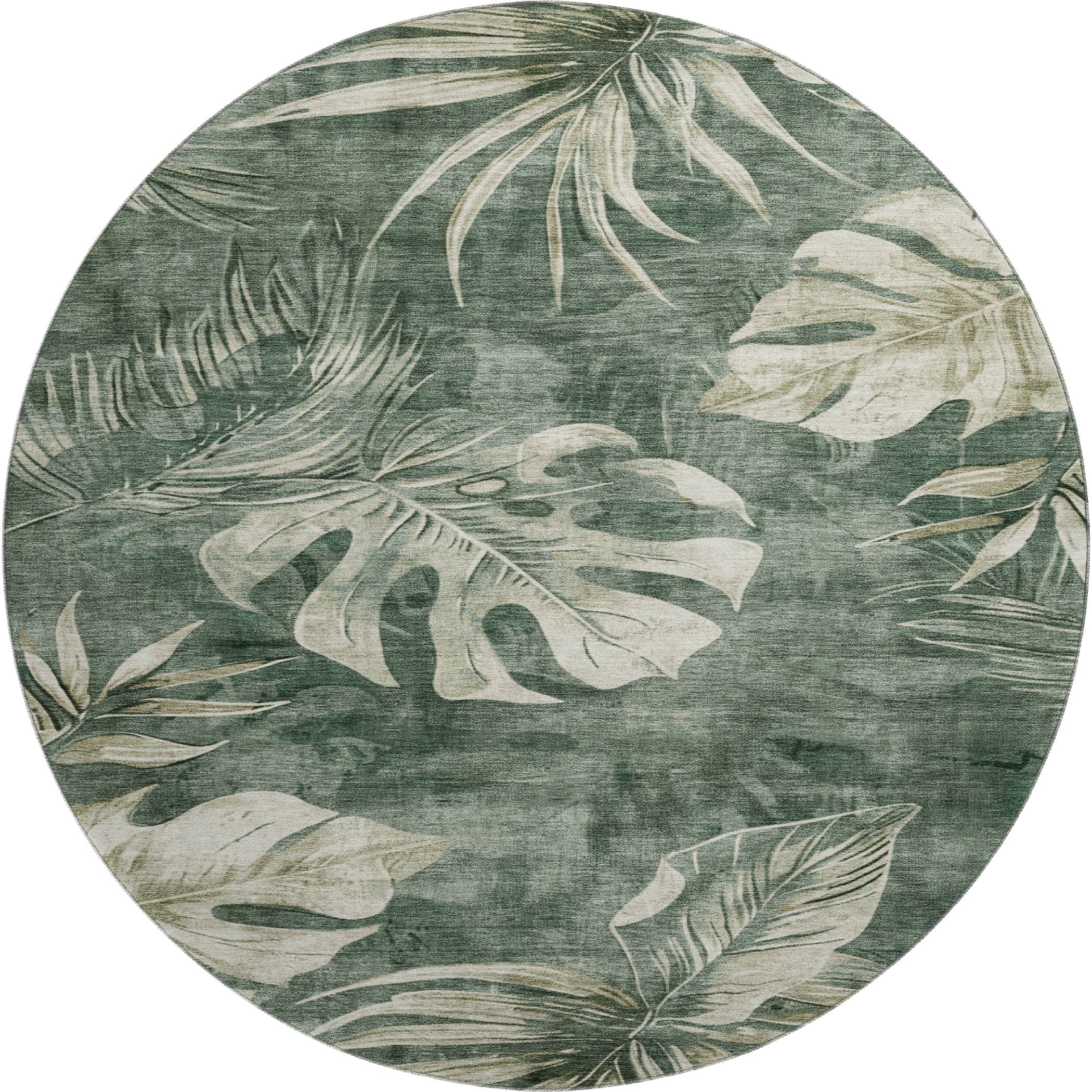 Tbilisi Machine Washable Transitional Fern Green Rug 8' x 8' #shape_Round