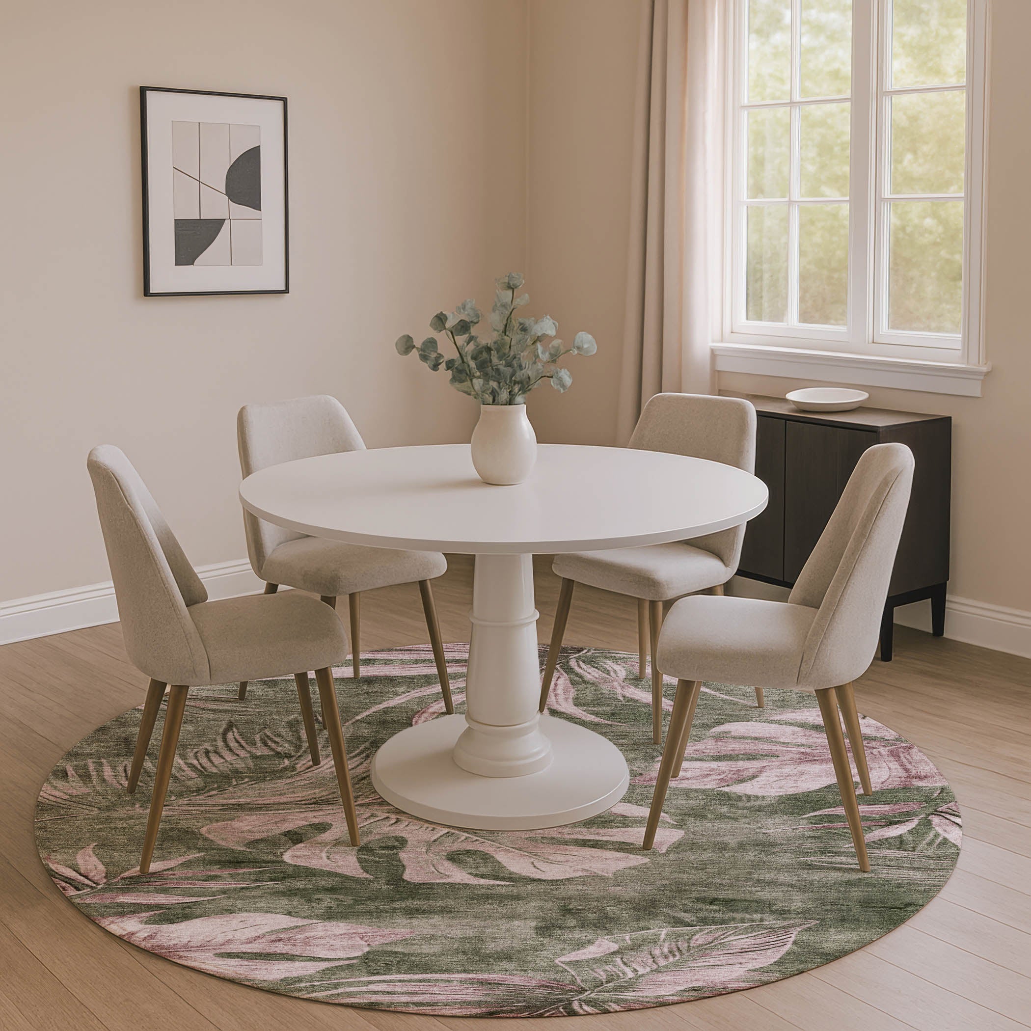 Tbilisi Machine Washable Transitional Olive Green Rug 8' x 8' #shape_Round