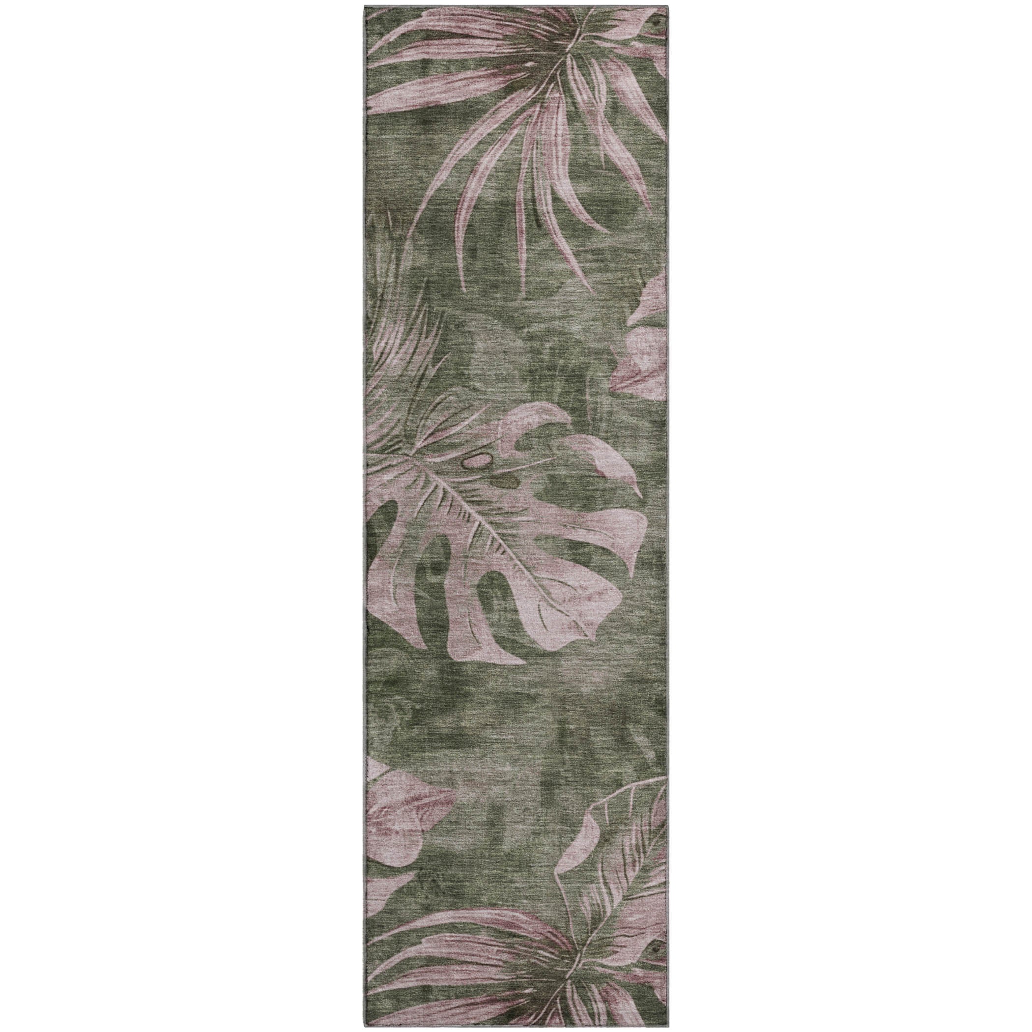Tbilisi Machine Washable Transitional Olive Green Rug 2'3" x 7'6" #shape_Runner