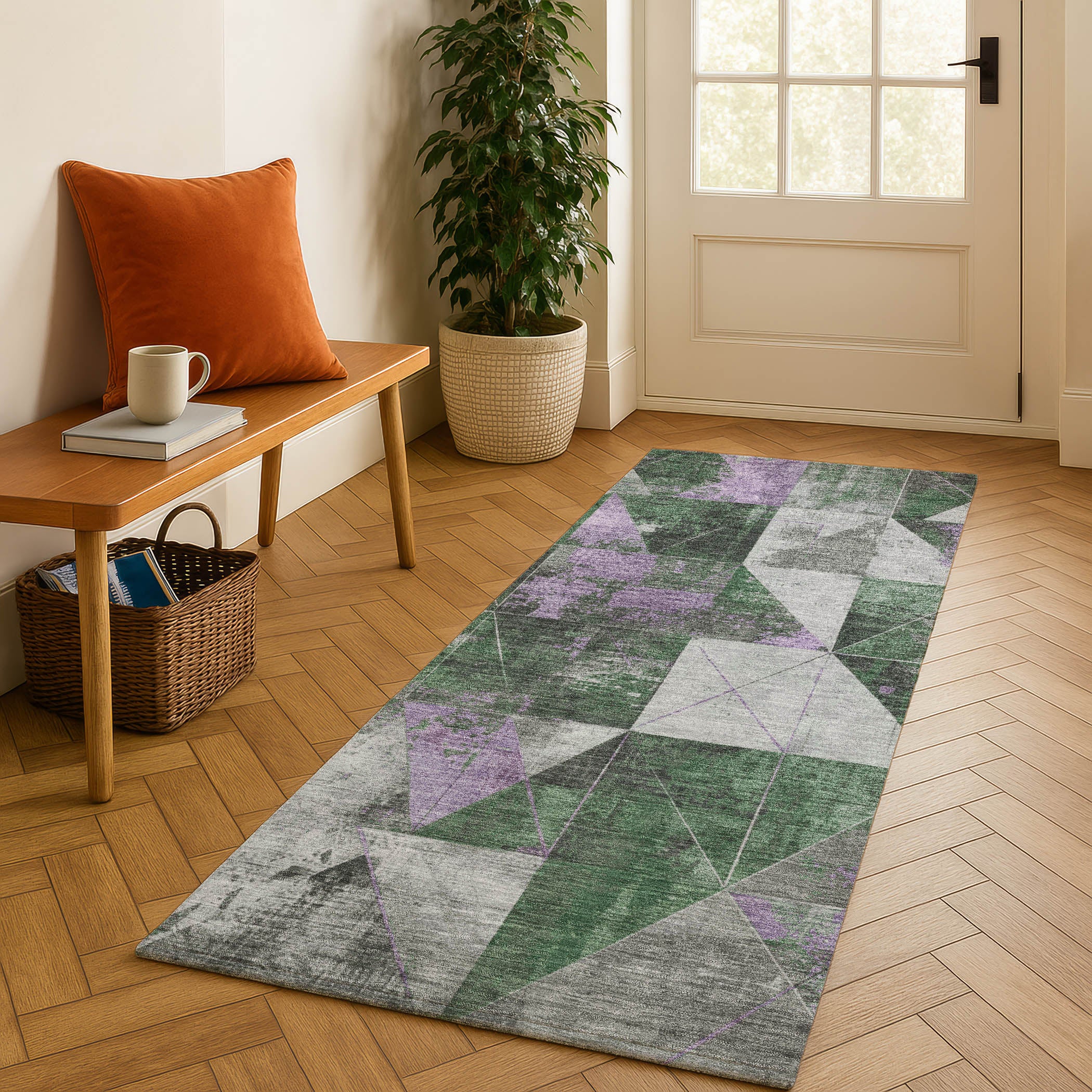 Lucerne Machine Washable Transitional Emerald Green Rug 2'3" x 7'6" #shape_Runner