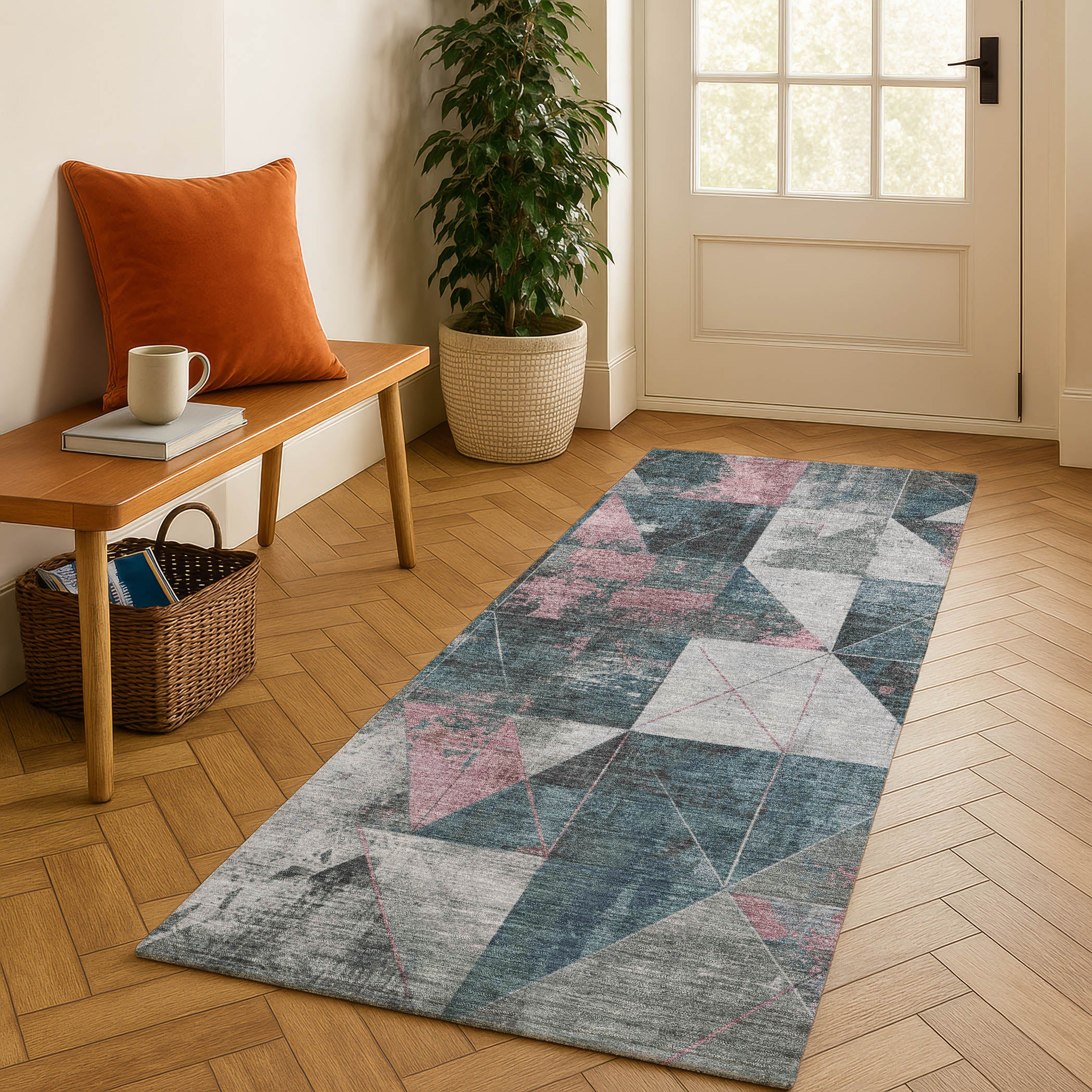 Lucerne Machine Washable Transitional Seafoam Blue Rug 2'3" x 7'6" #shape_Runner