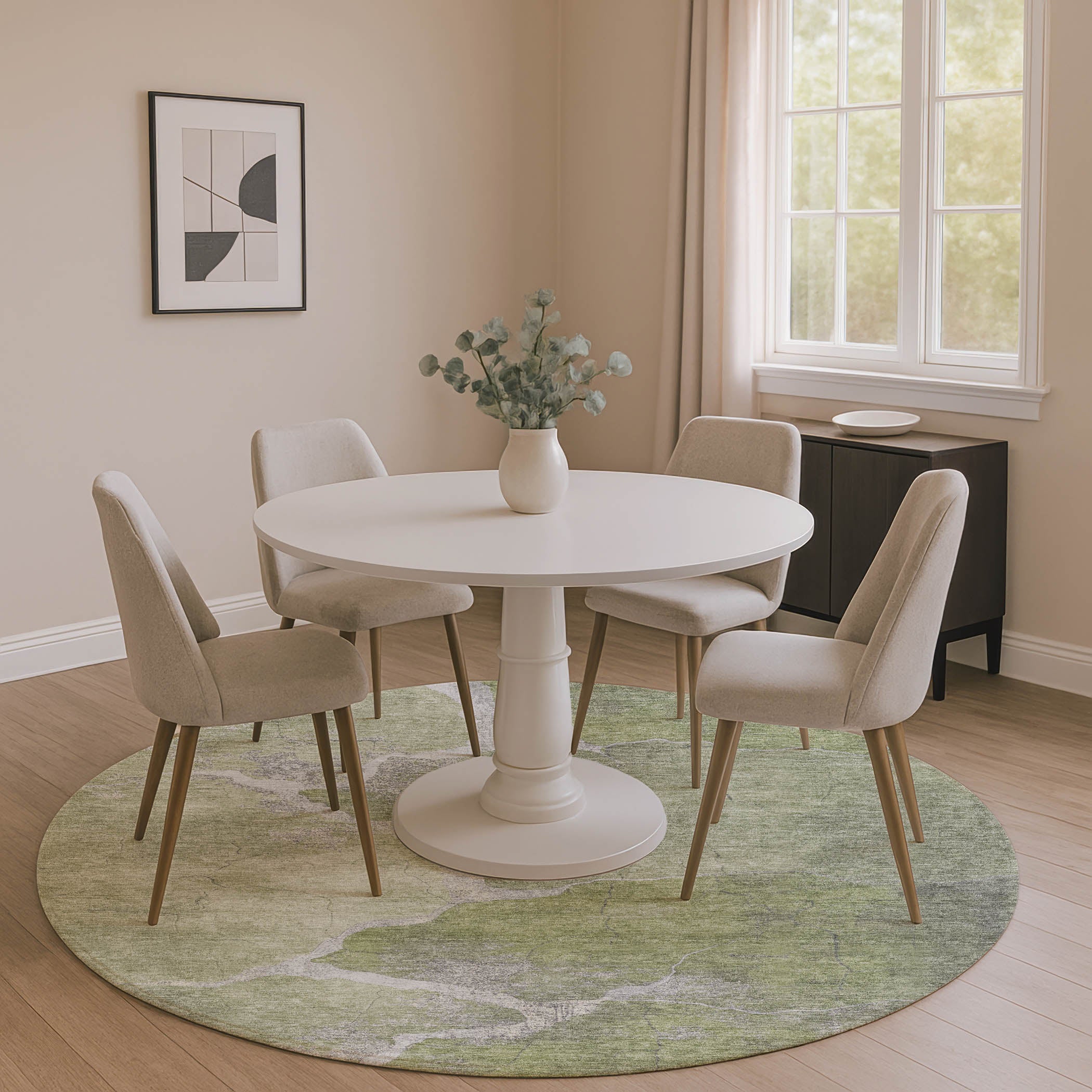 Hoi An Machine Washable Transitional Green Rug 8' x 8' #shape_Round