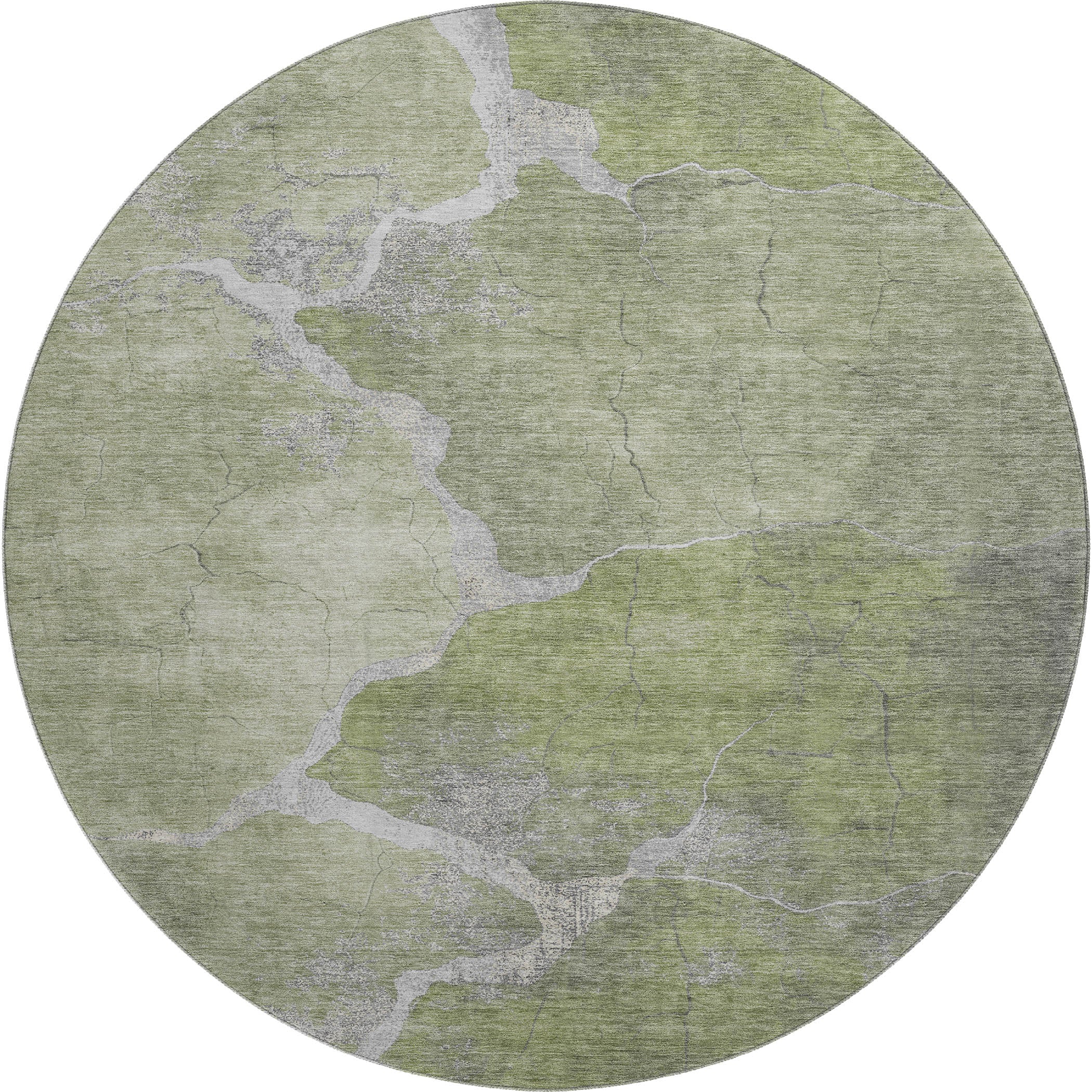 Hoi An Machine Washable Transitional Green Rug 8' x 8' #shape_Round