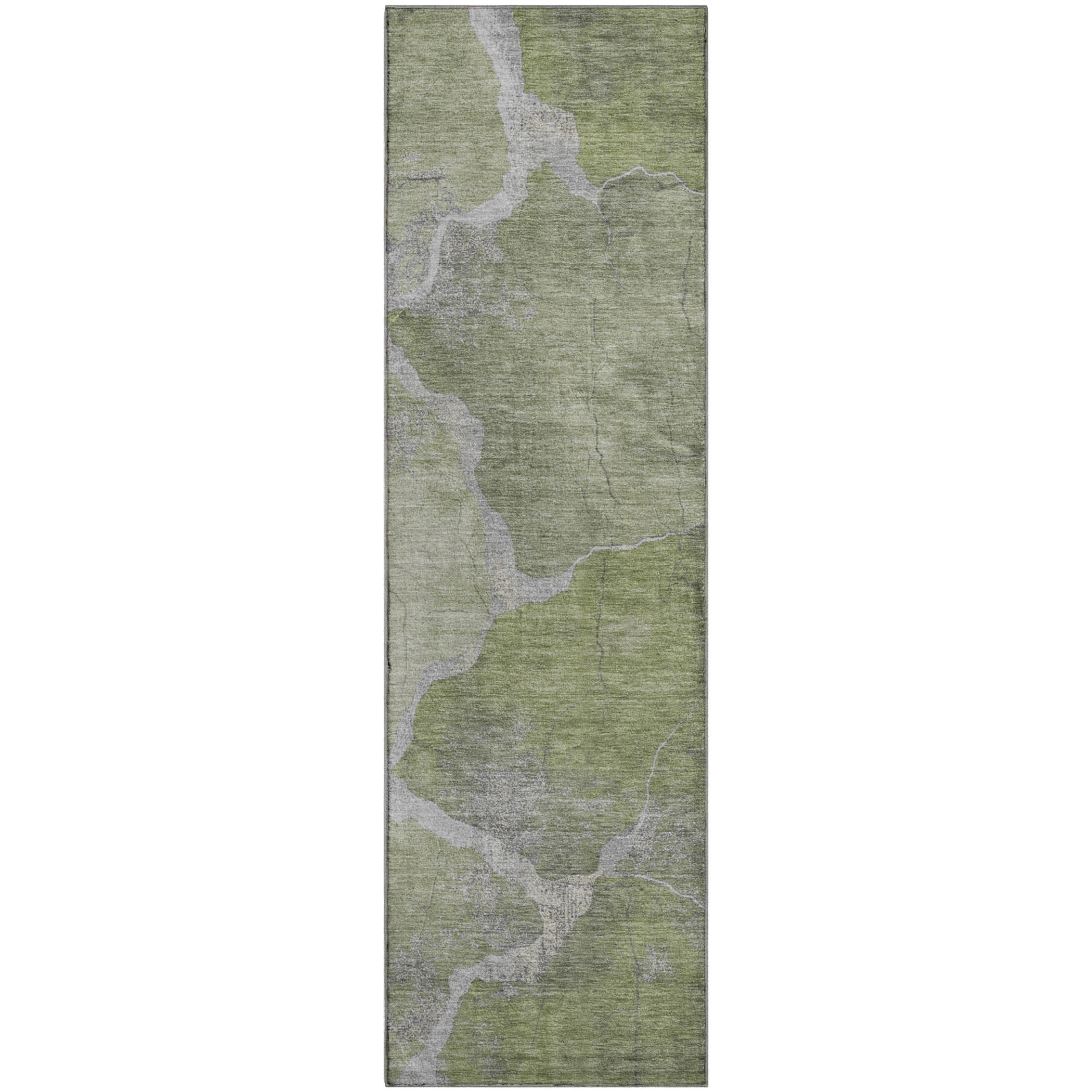 Hoi An Machine Washable Transitional Green Rug 2'3" x 7'6" #shape_Runner