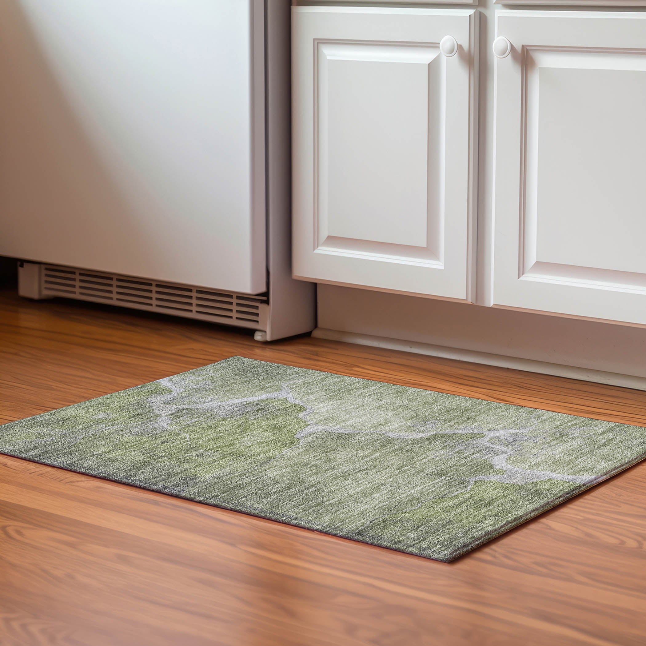 Hoi An Machine Washable Transitional Green Rug 1'8" x 2'6" #shape_Rectangle