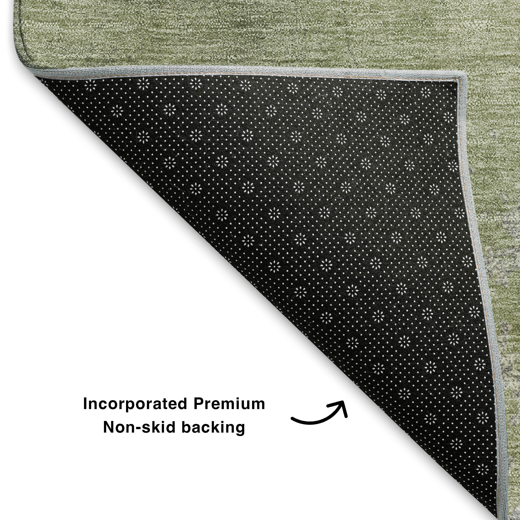 Hoi An Machine Washable Transitional Green Rug 1'8" x 2'6" #shape_Rectangle