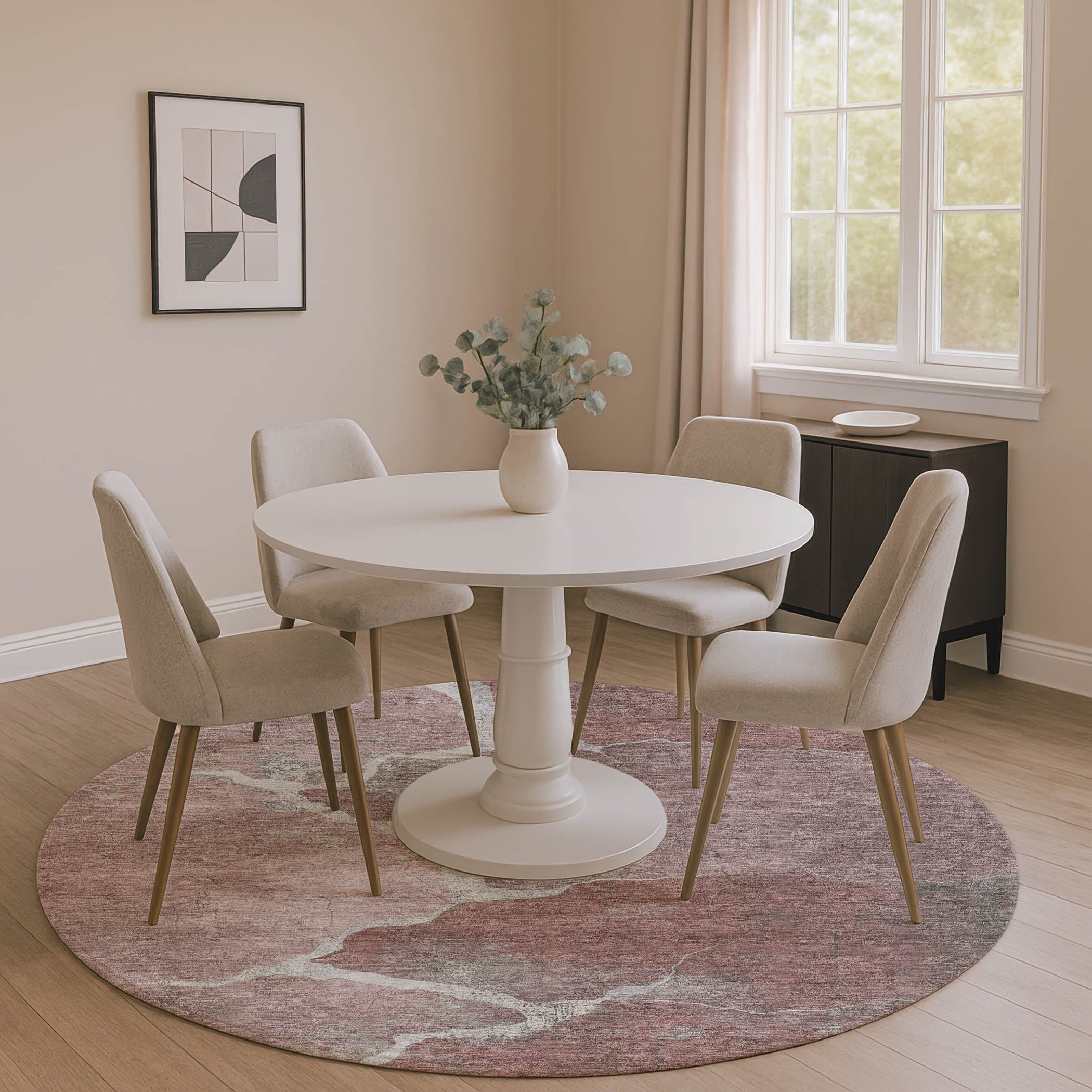 Hoi An Machine Washable Transitional Mauve Pink Rug 8' x 8' #shape_Round