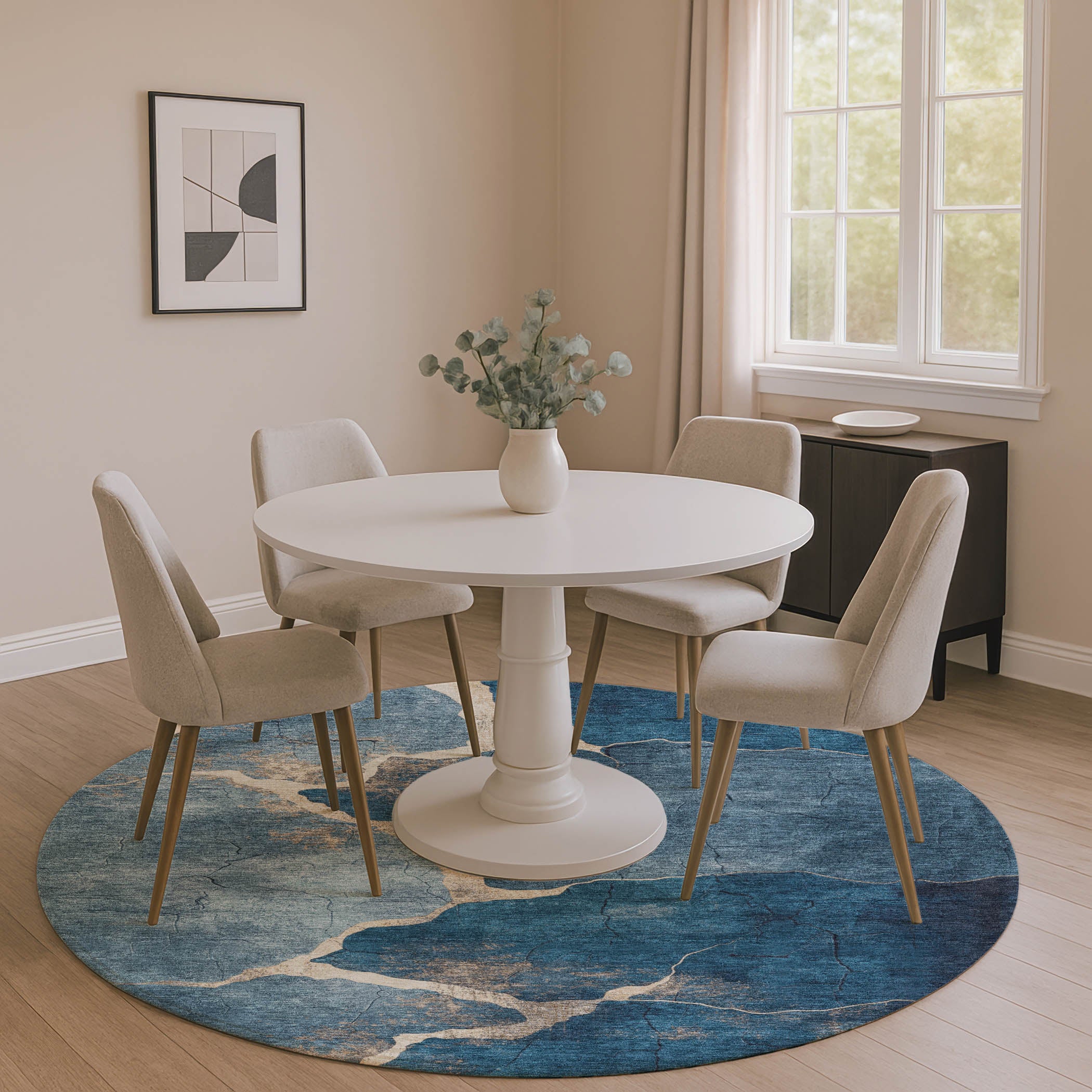 Hoi An Machine Washable Transitional Navy Blue Rug 8' x 8' #shape_Round