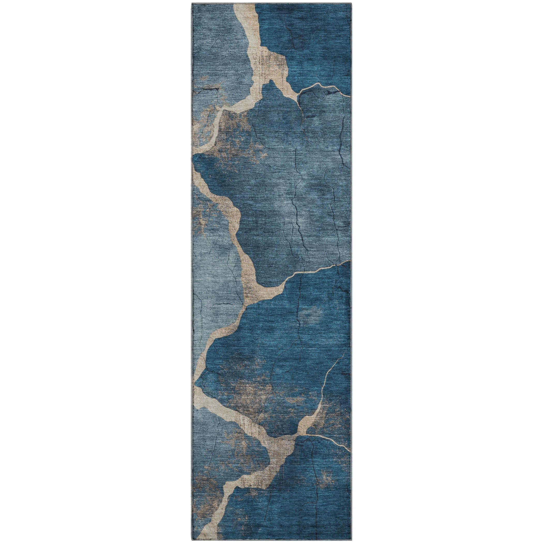 Hoi An Machine Washable Transitional Navy Blue Rug 2'3" x 7'6" #shape_Runner