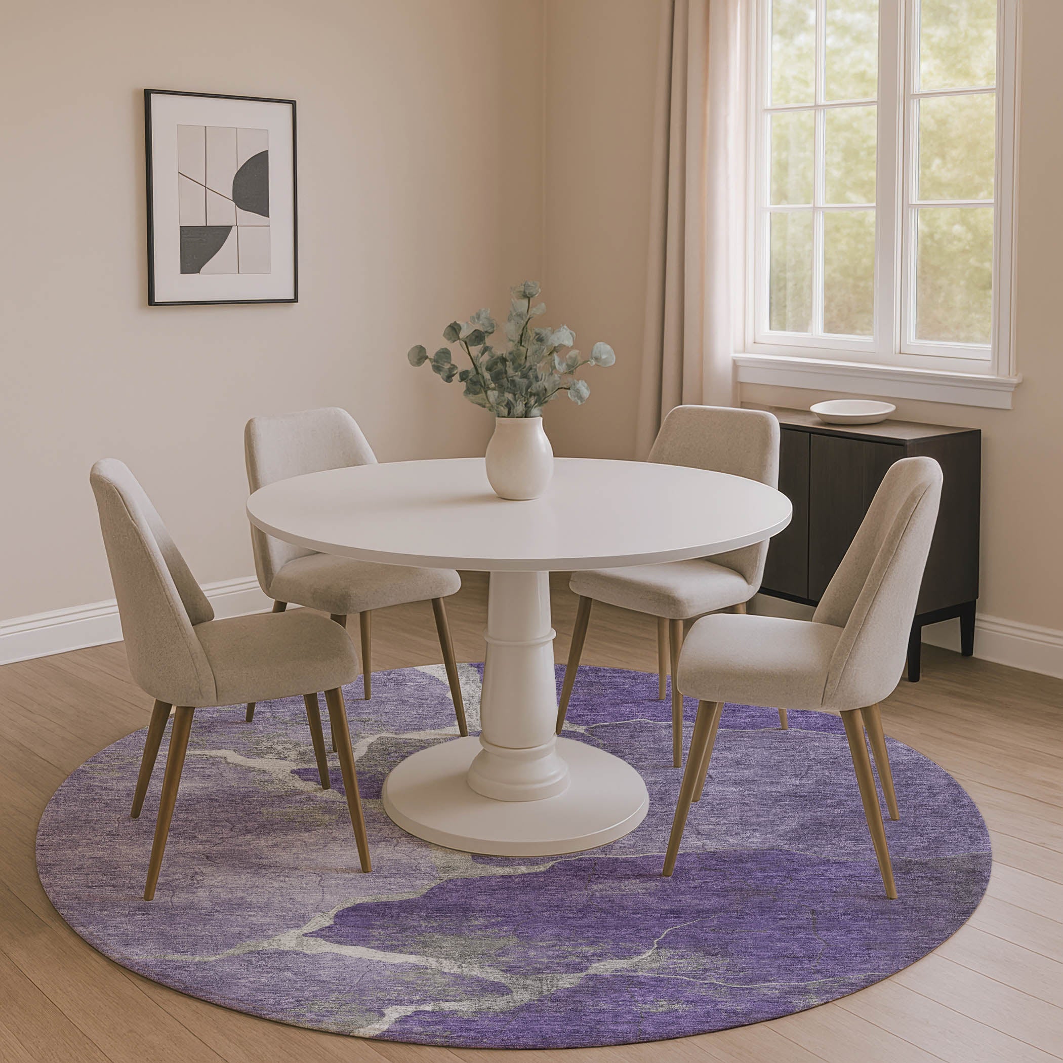 Hoi An Machine Washable Transitional Purple Rug 8' x 8' #shape_Round