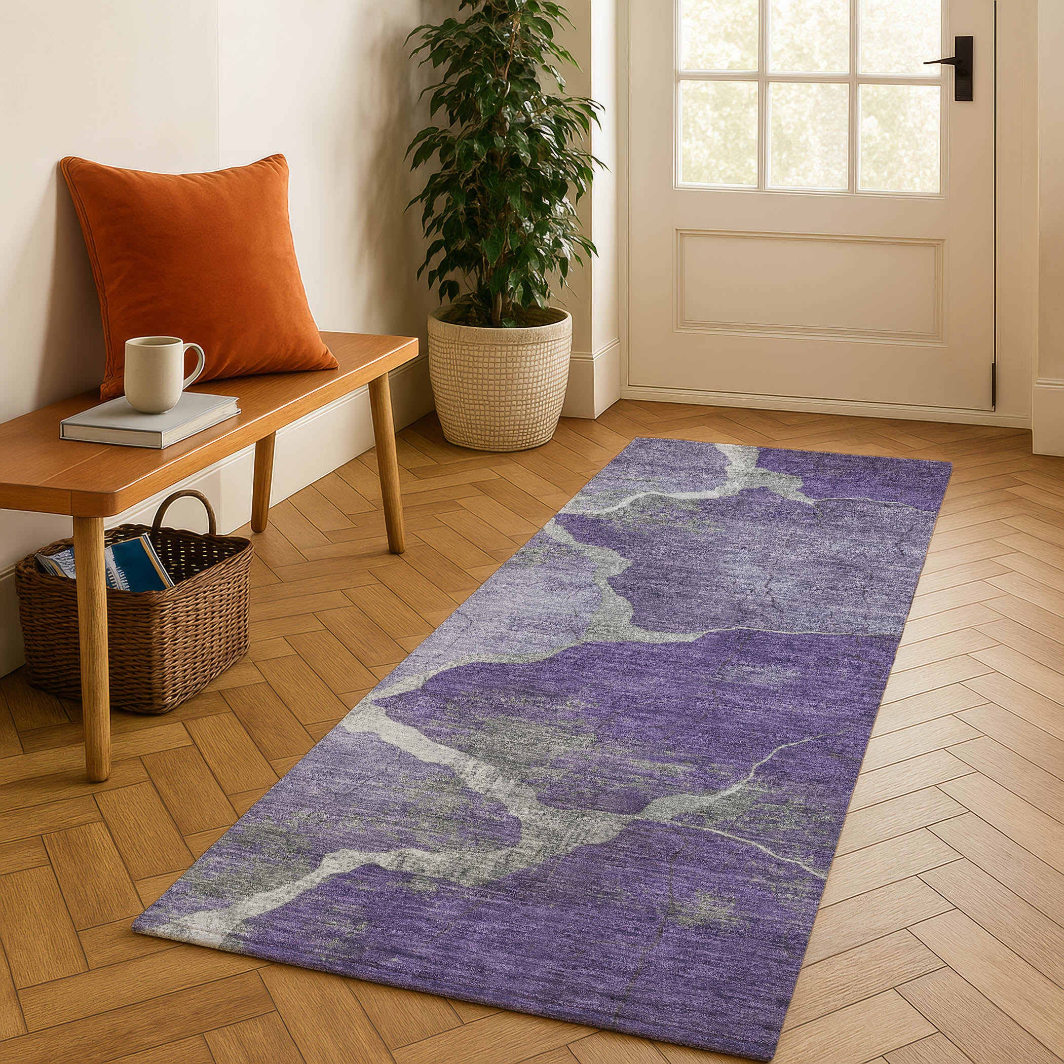 Hoi An Machine Washable Transitional Purple Rug 2'3" x 7'6" #shape_Runner