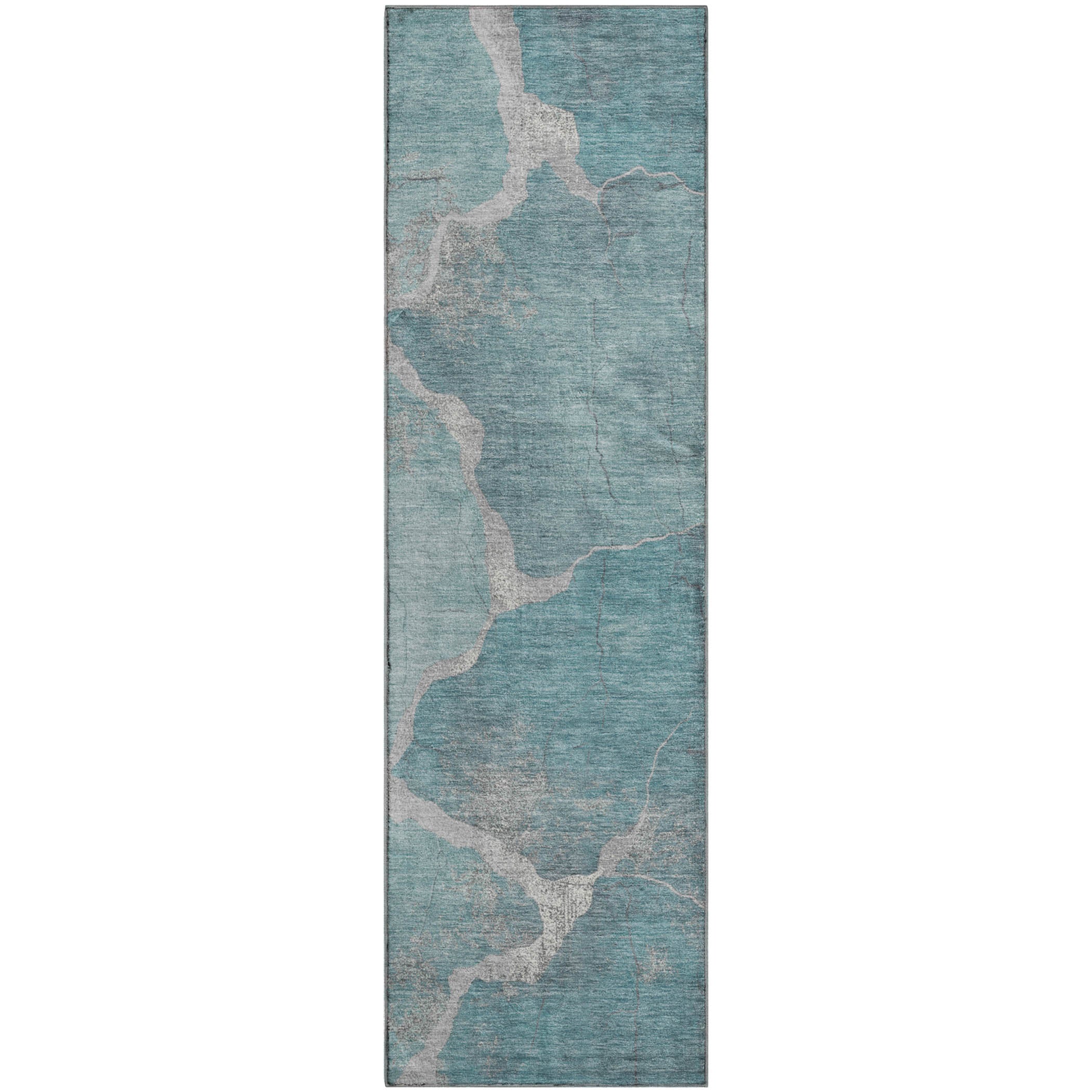 Hoi An Machine Washable Transitional Teal Rug 2'3" x 7'6" #shape_Runner