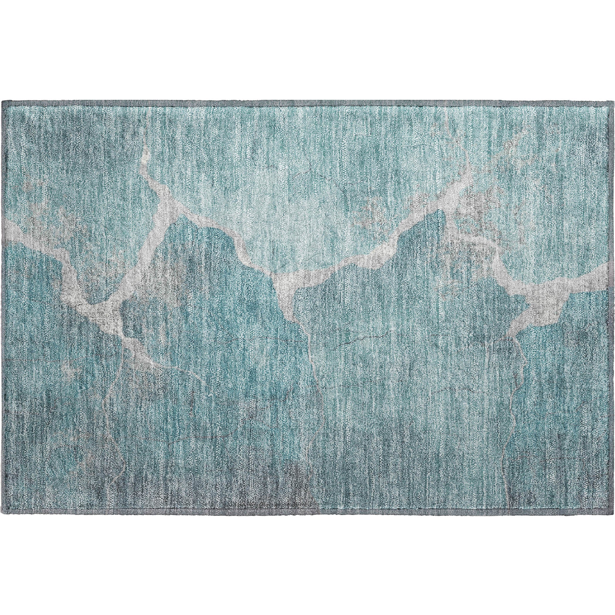 Hoi An Machine Washable Transitional Teal Rug 1'8" x 2'6" #shape_Rectangle
