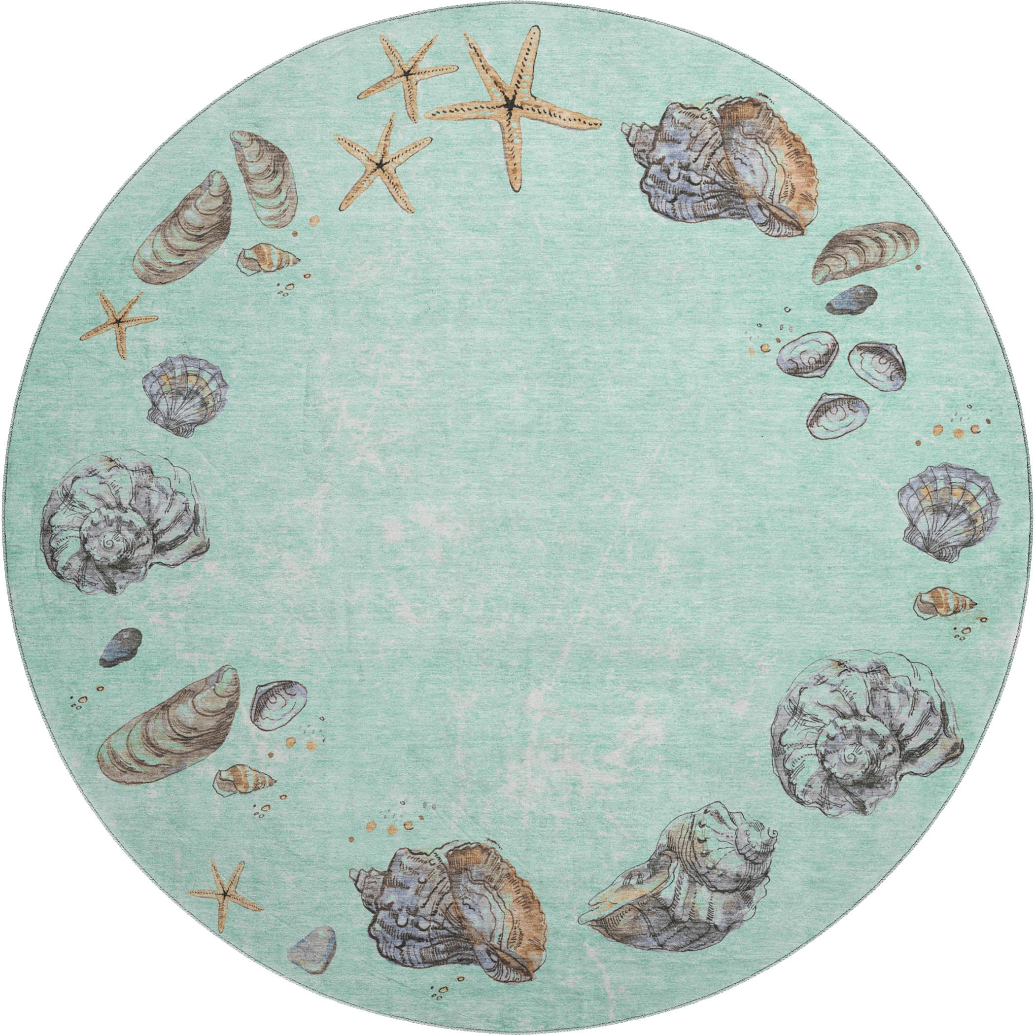 Florence Machine Washable Coastal Green Rug 8' x 8' #shape_Round
