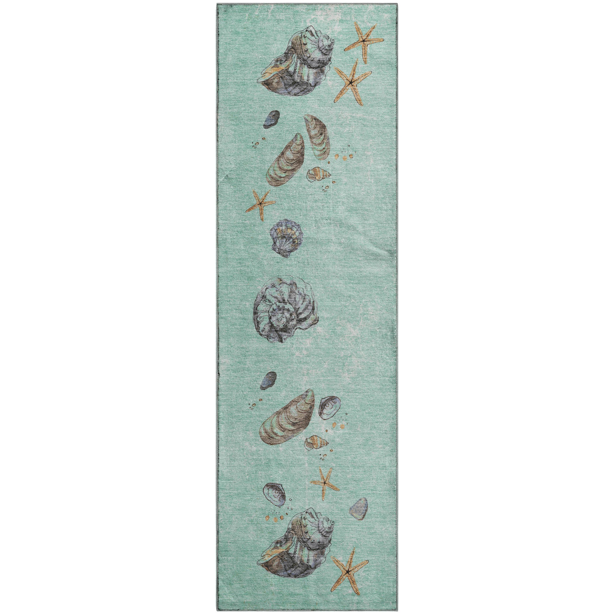 Florence Machine Washable Coastal Green Rug 2'3" x 7'6" #shape_Runner