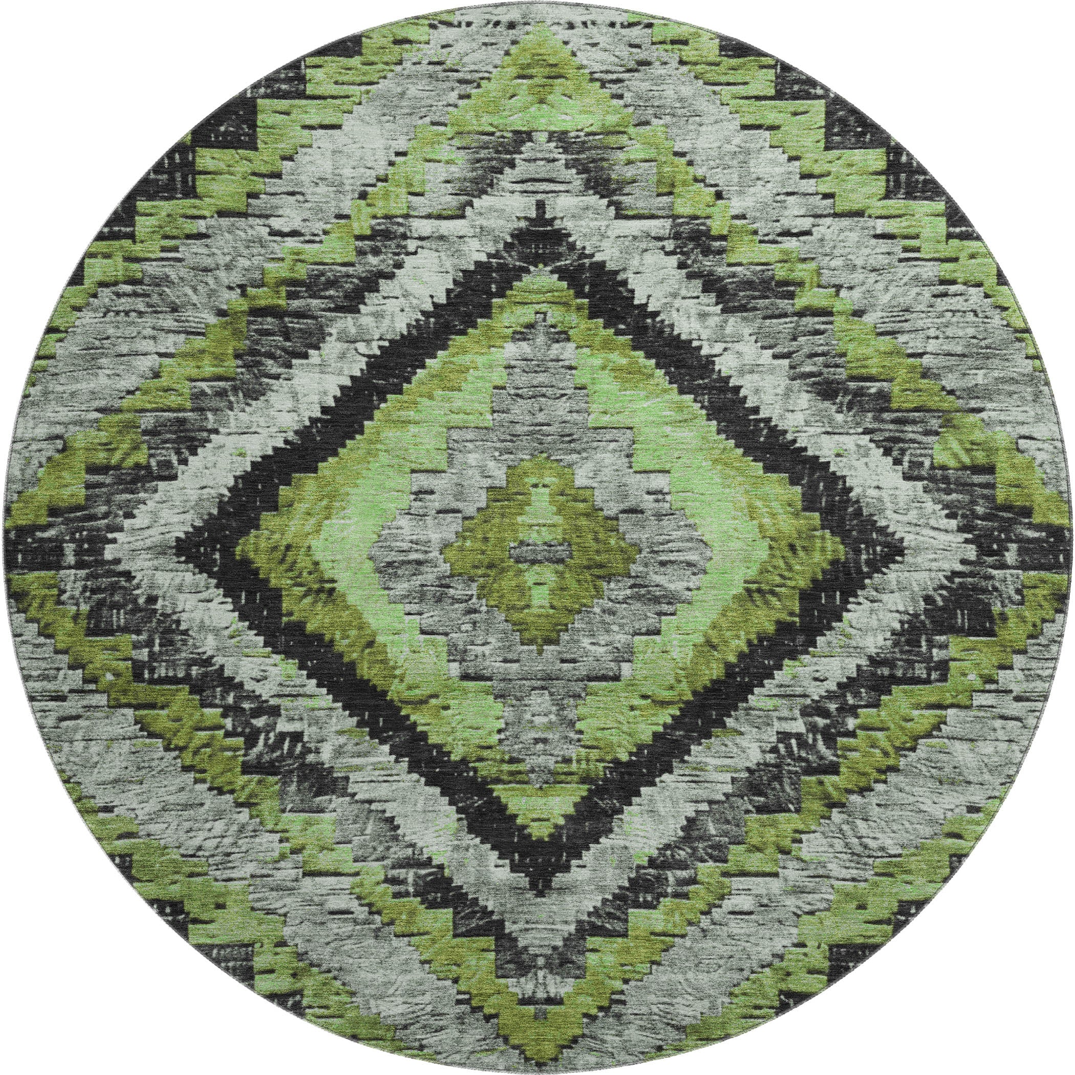 Porto Machine Washable Transitional Aloe Green Rug 8' x 8' #shape_Round