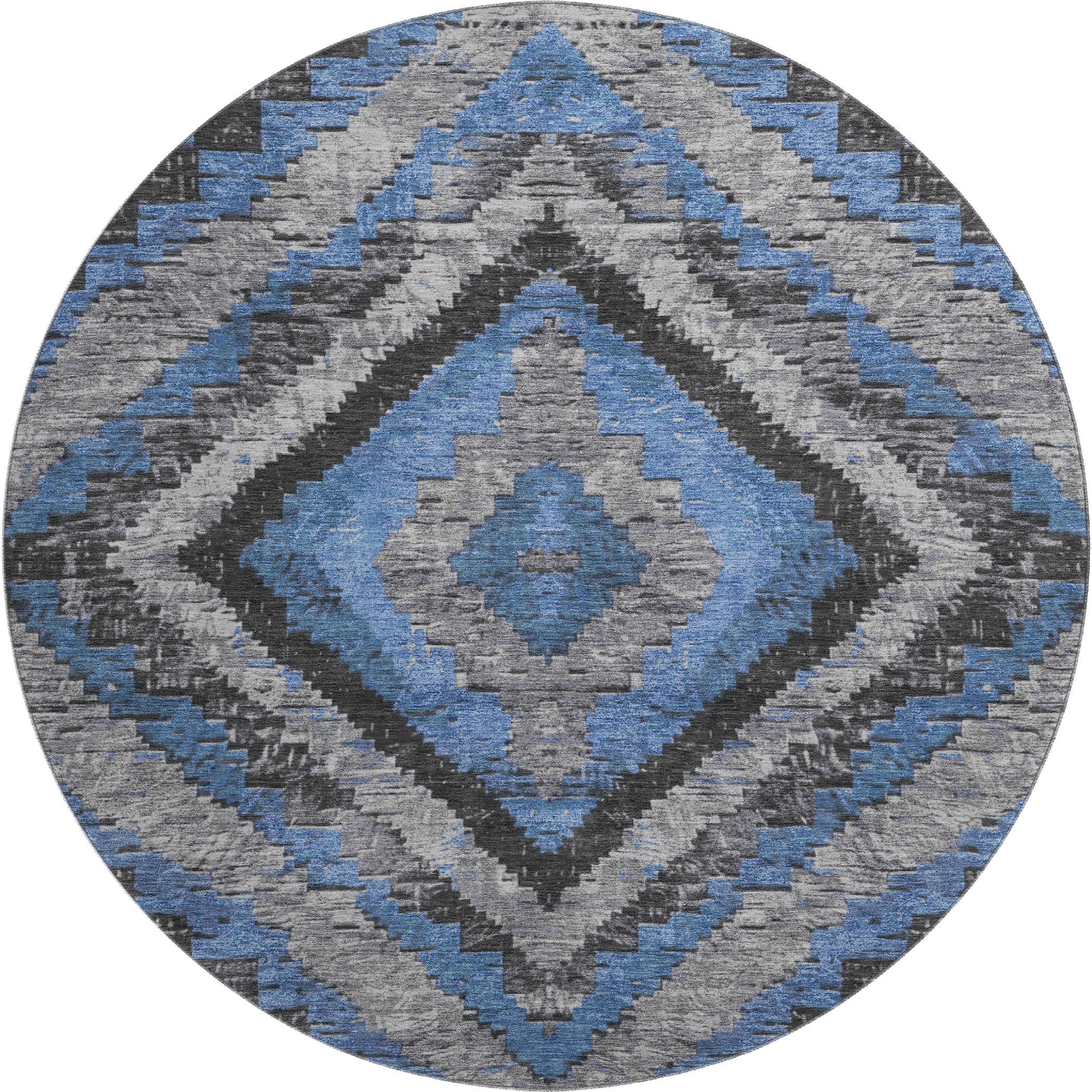 Porto Machine Washable Transitional Blue Rug 8' x 8' #shape_Round