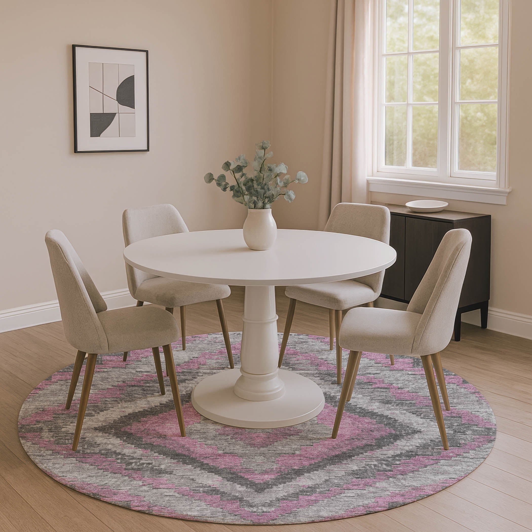 Porto Machine Washable Transitional Blush Pink Rug 8' x 8' #shape_Round