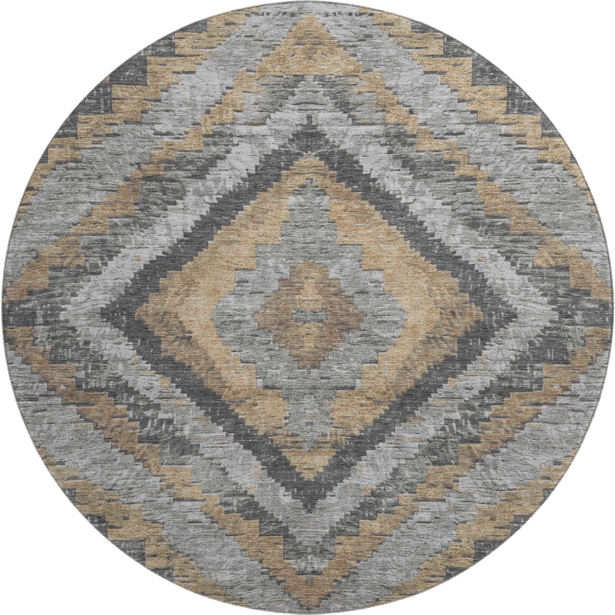 Porto Machine Washable Transitional Khaki Brown Rug 8' x 8' #shape_Round