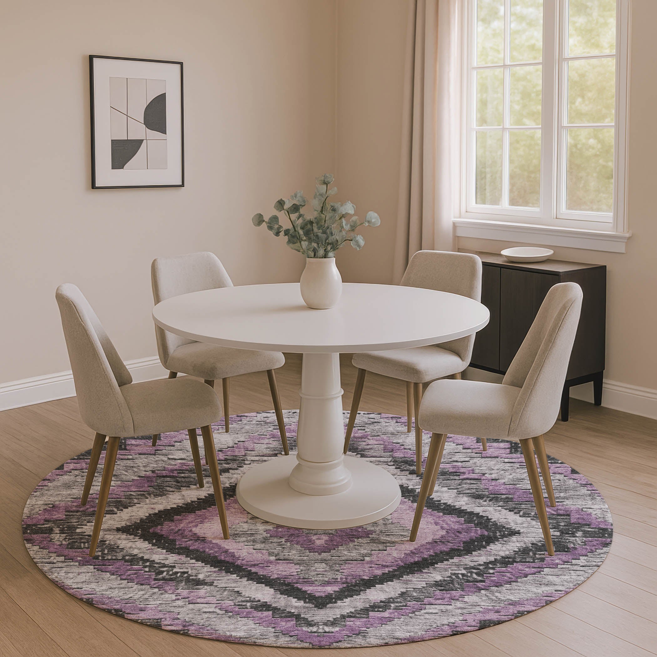 Porto Machine Washable Transitional Lavender Purple Rug 8' x 8' #shape_Round
