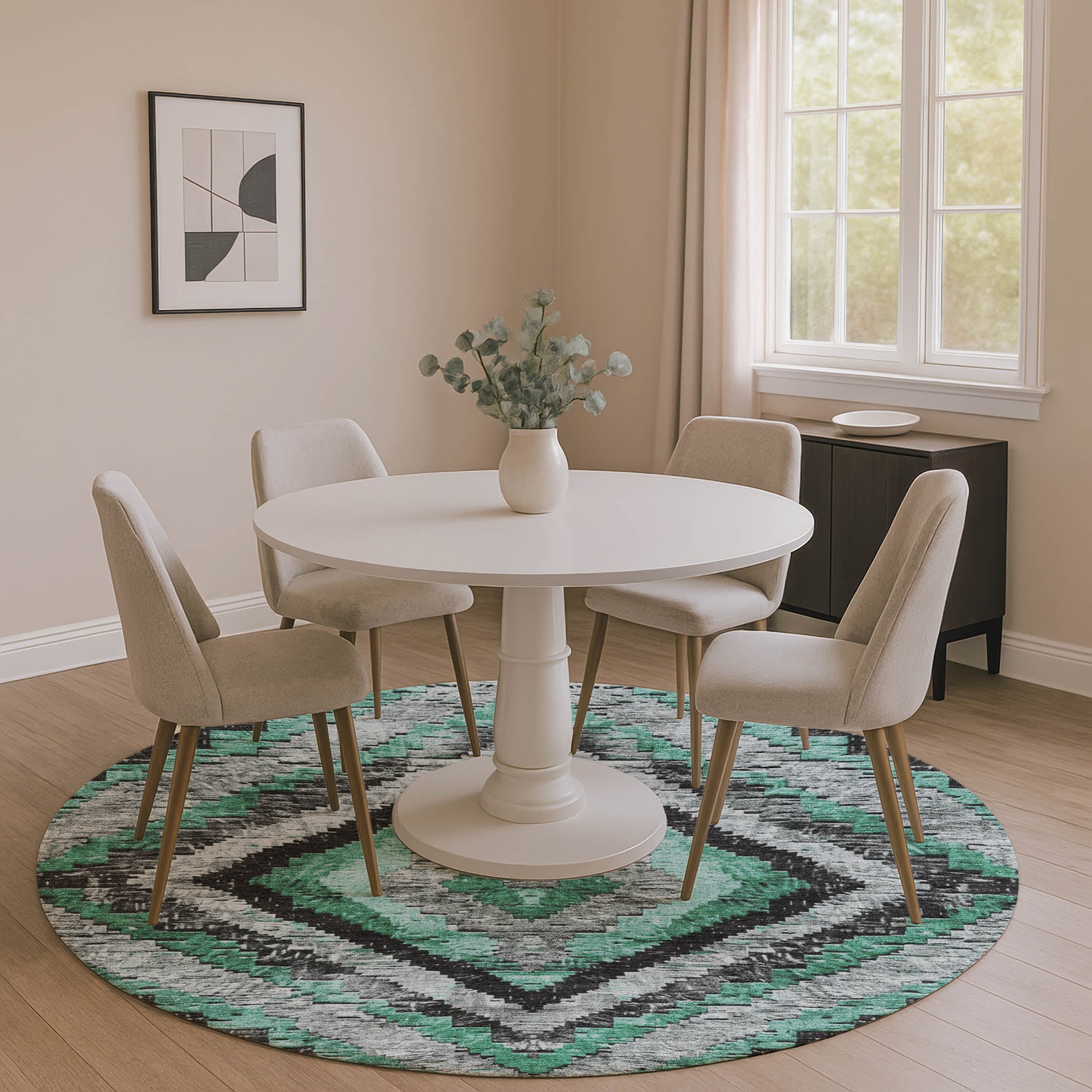 Porto Machine Washable Transitional Seafoam Blue Rug 8' x 8' #shape_Round
