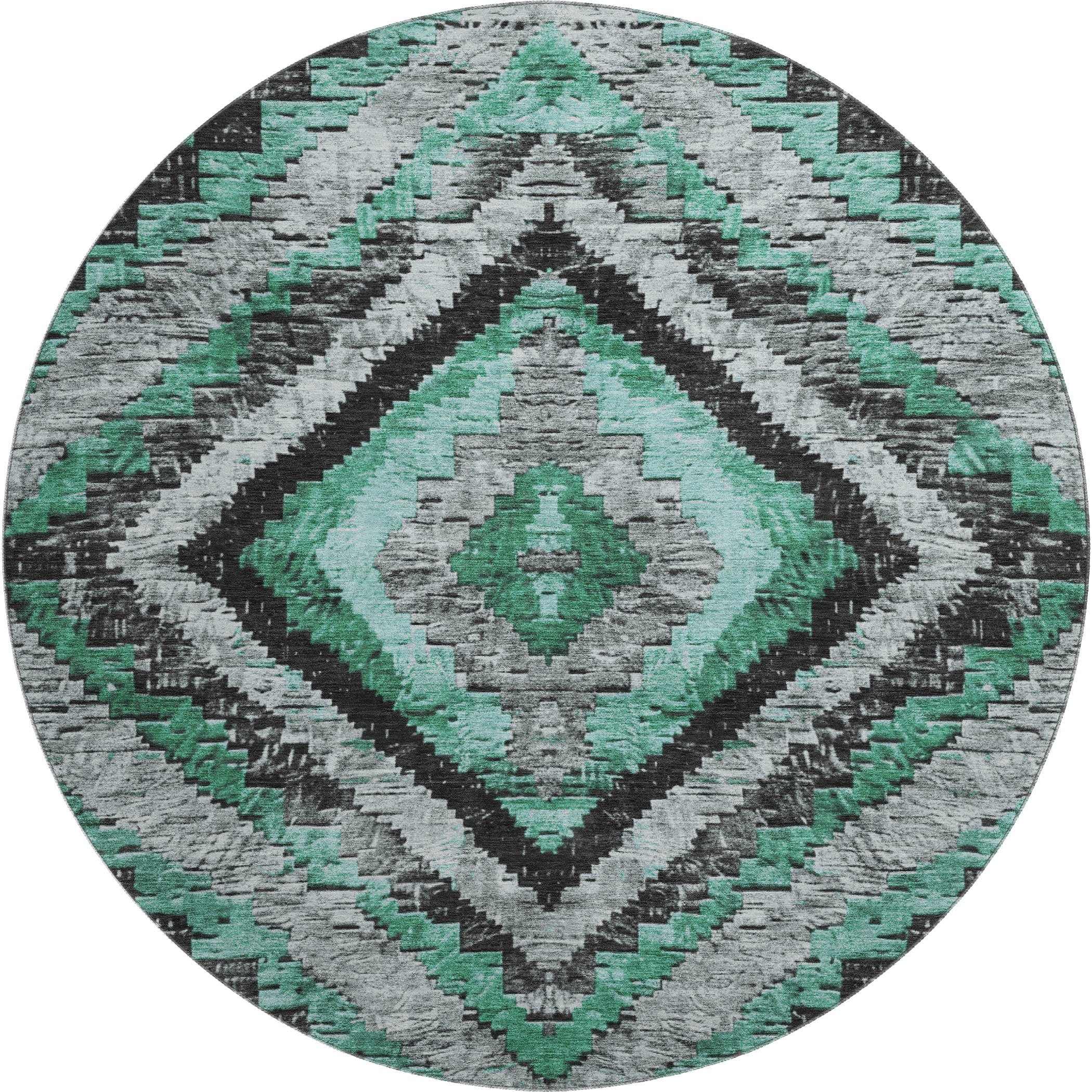 Porto Machine Washable Transitional Seafoam Blue Rug 8' x 8' #shape_Round